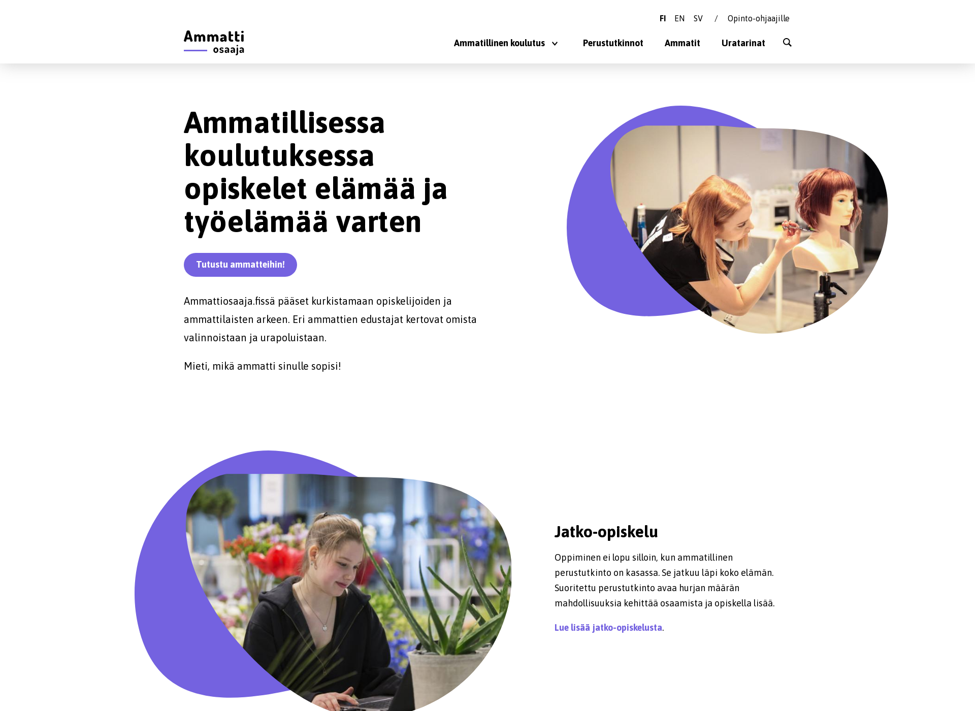 Skärmdump för ammatissa.fi