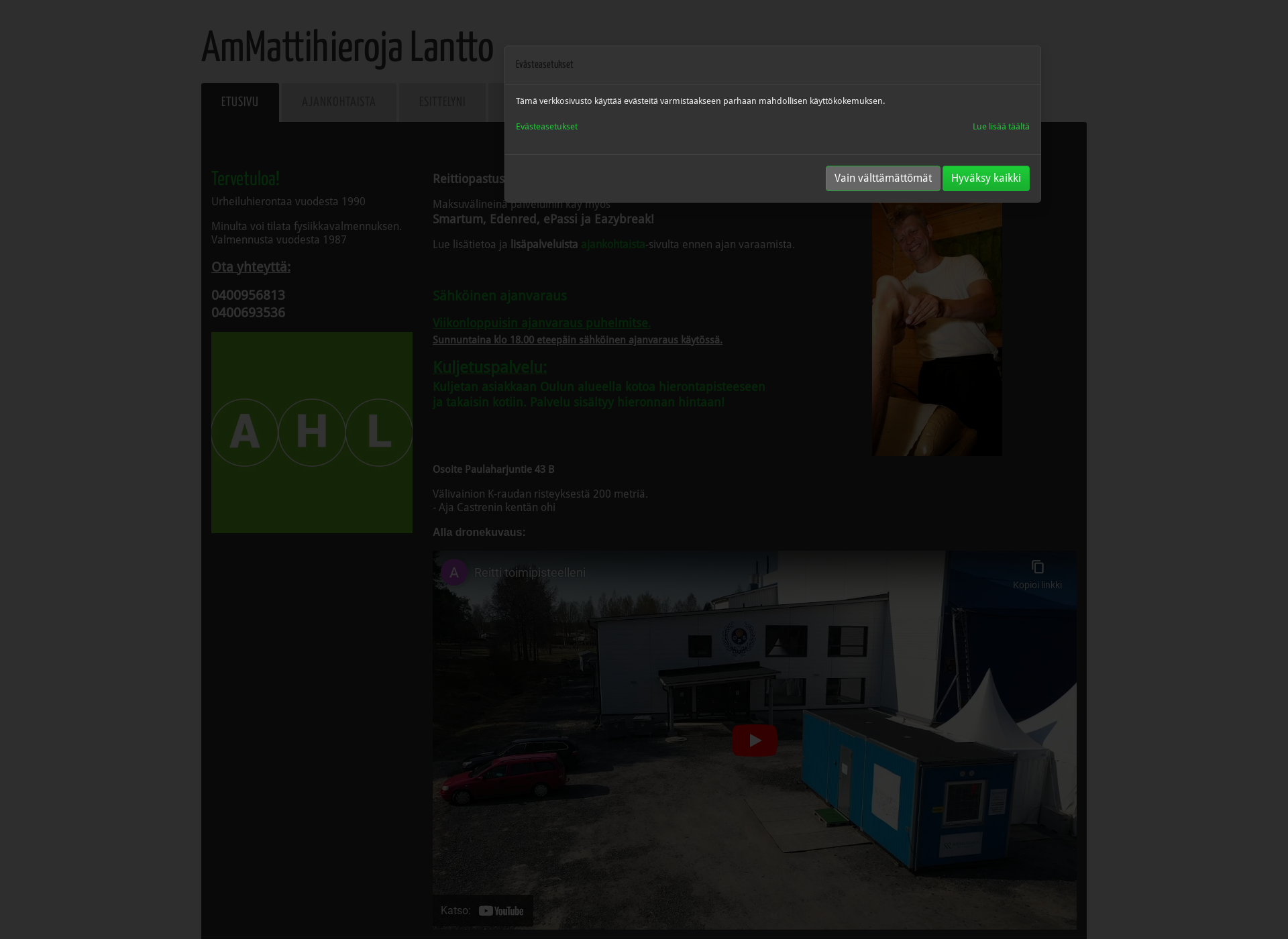 Skärmdump för ammattihierojalantto.fi