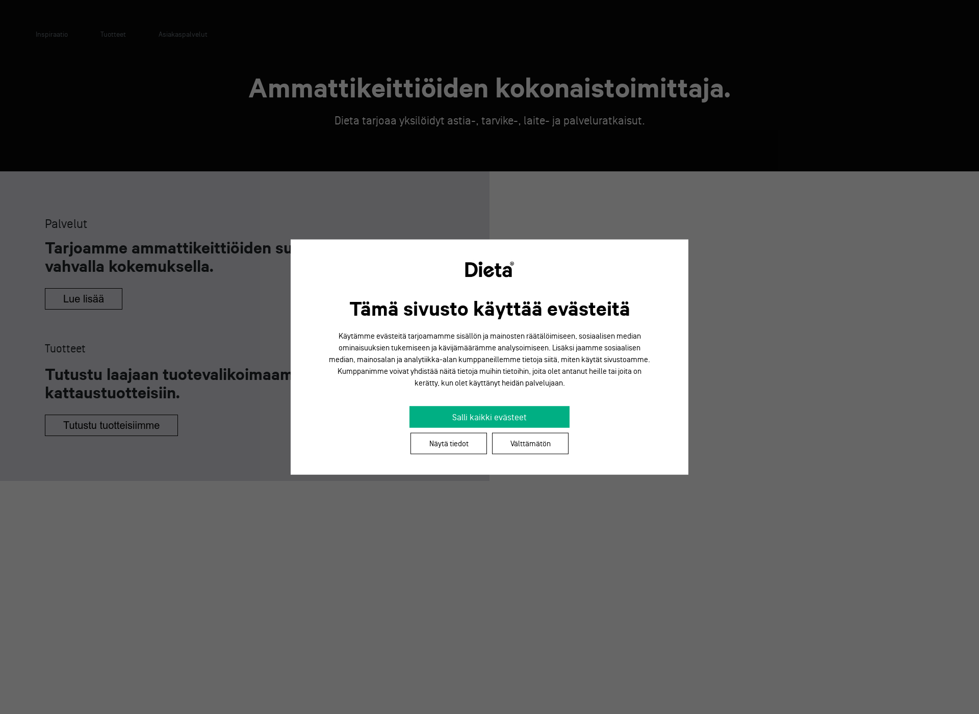 Skärmdump för ammattikeittio.fi