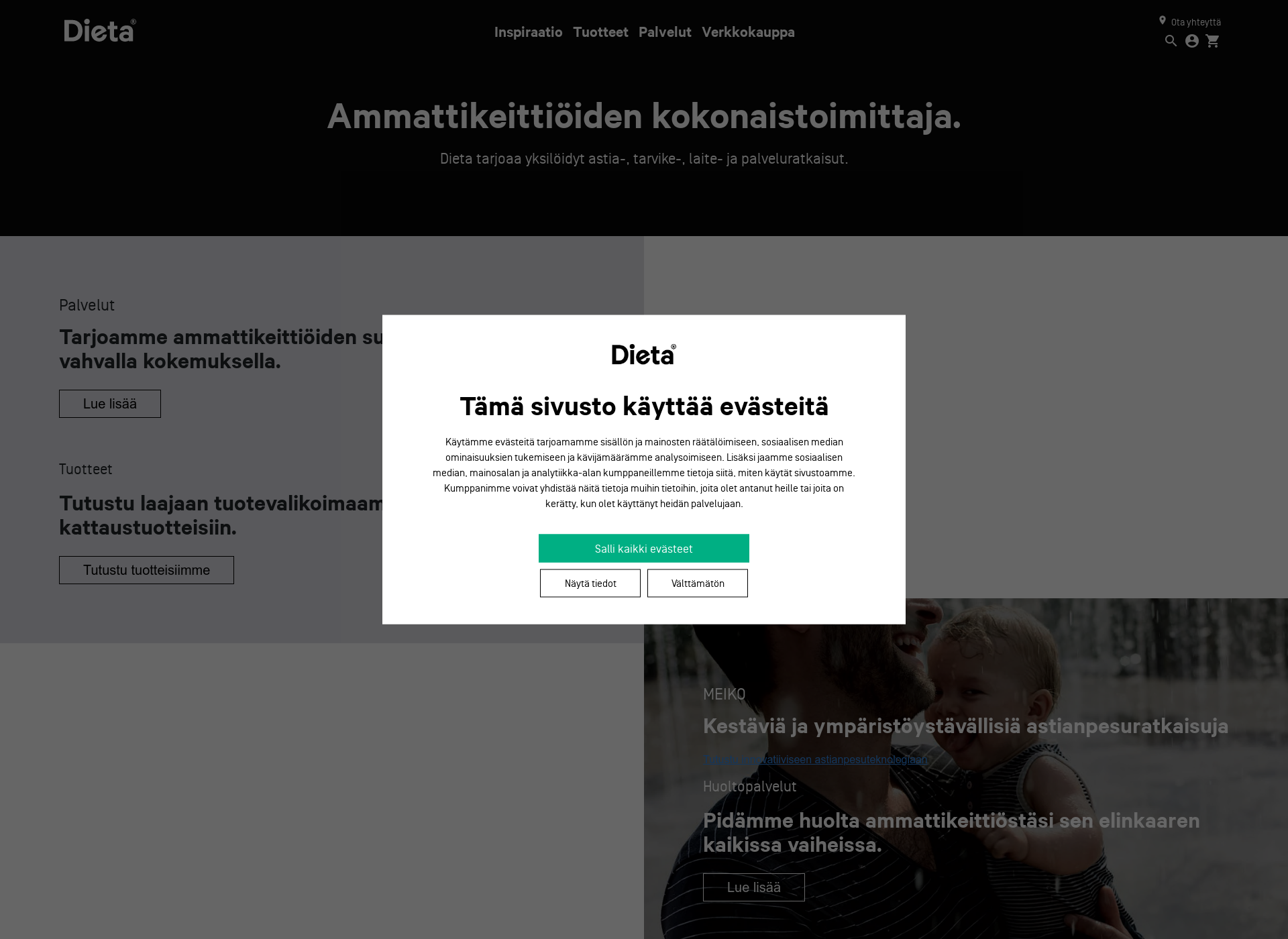 Skärmdump för ammattikeittiö.fi