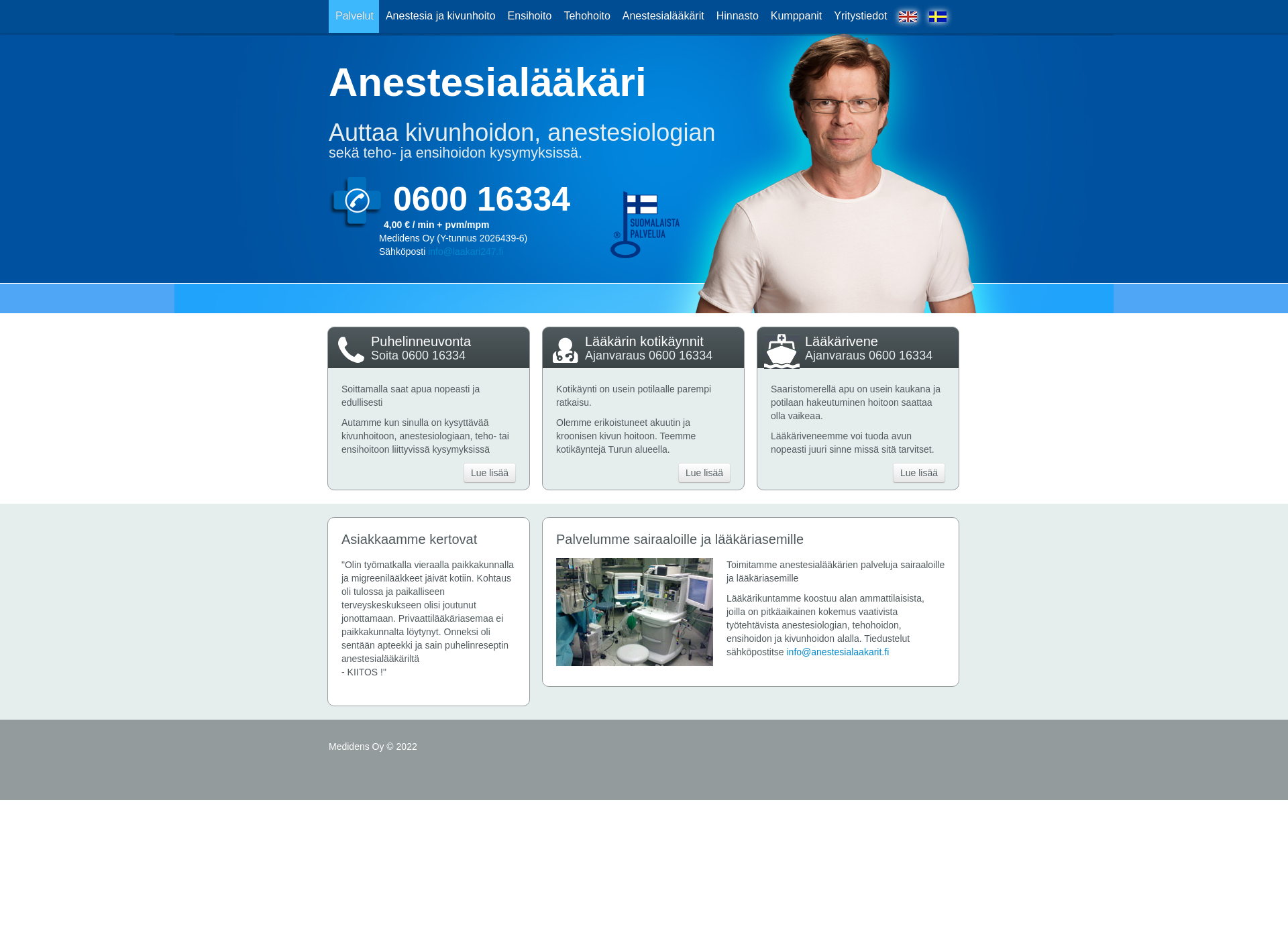 Skärmdump för anestesialääkärit.fi