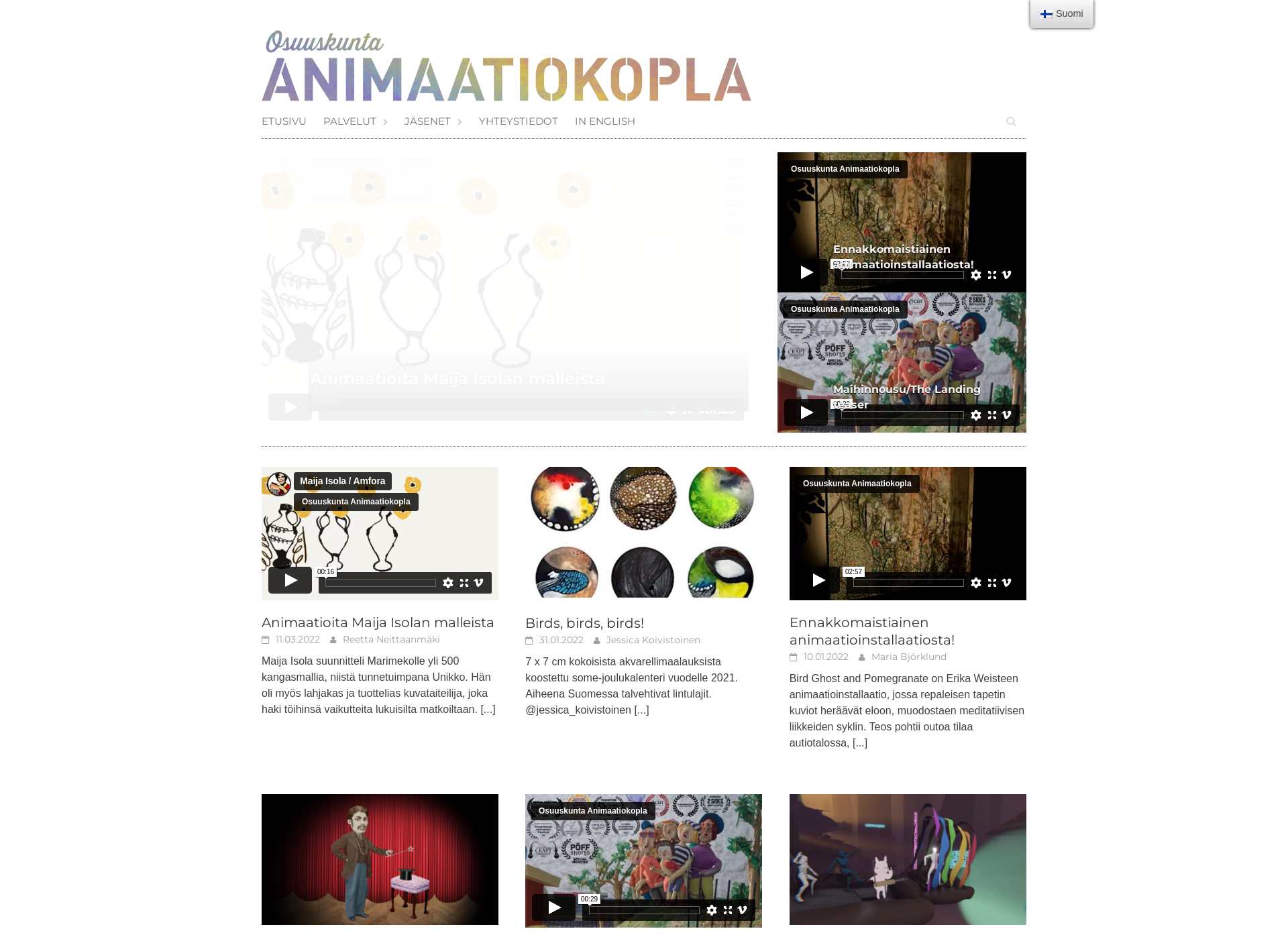 Skärmdump för animaatiokopla.fi