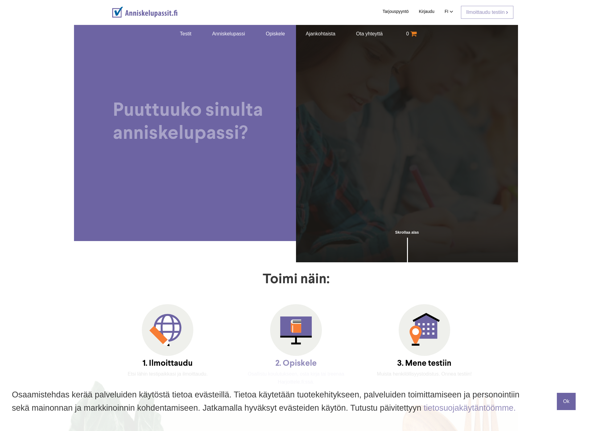 Skärmdump för anniskelupassit.fi