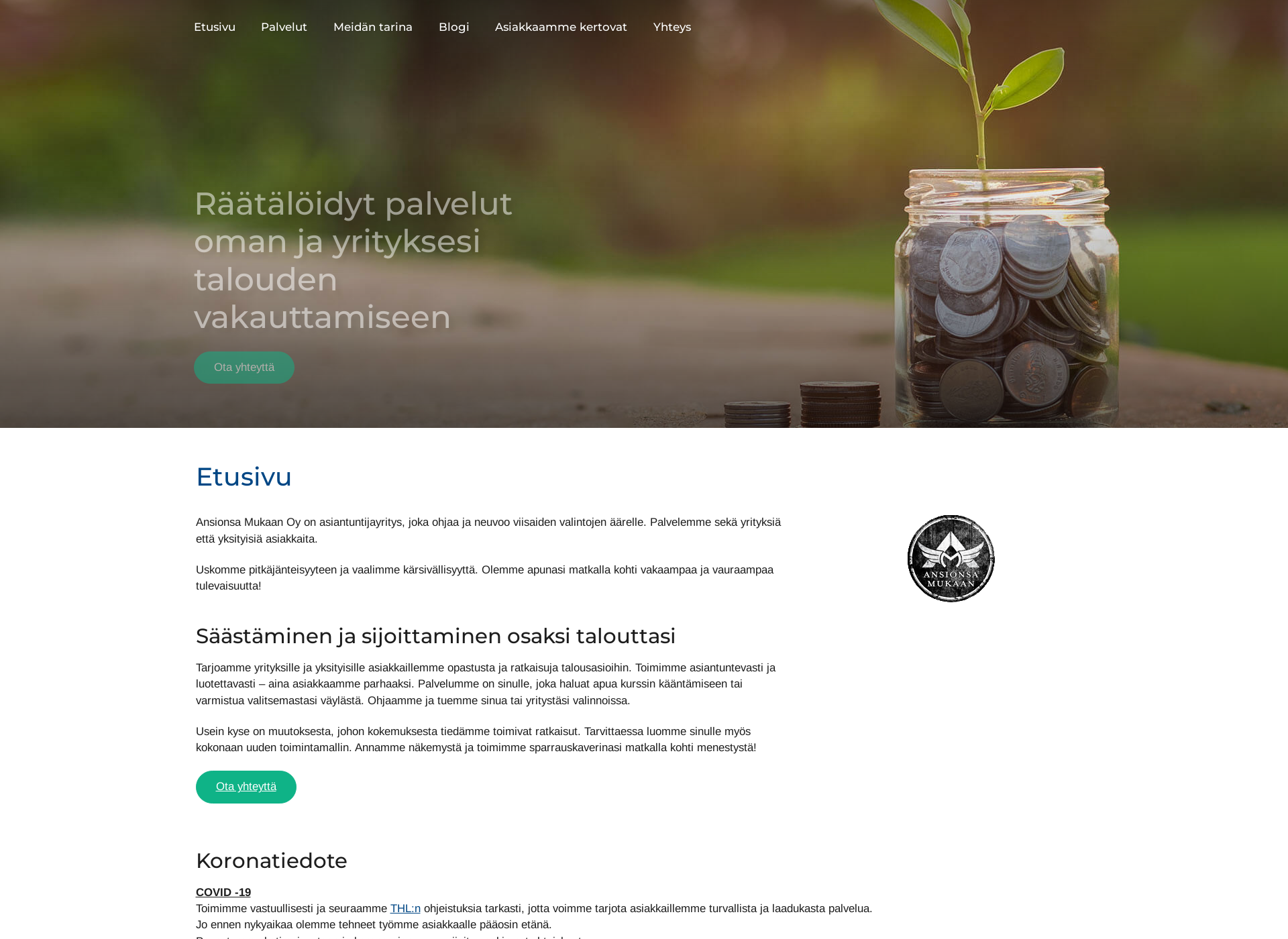 Skärmdump för ansionsamukaan.fi