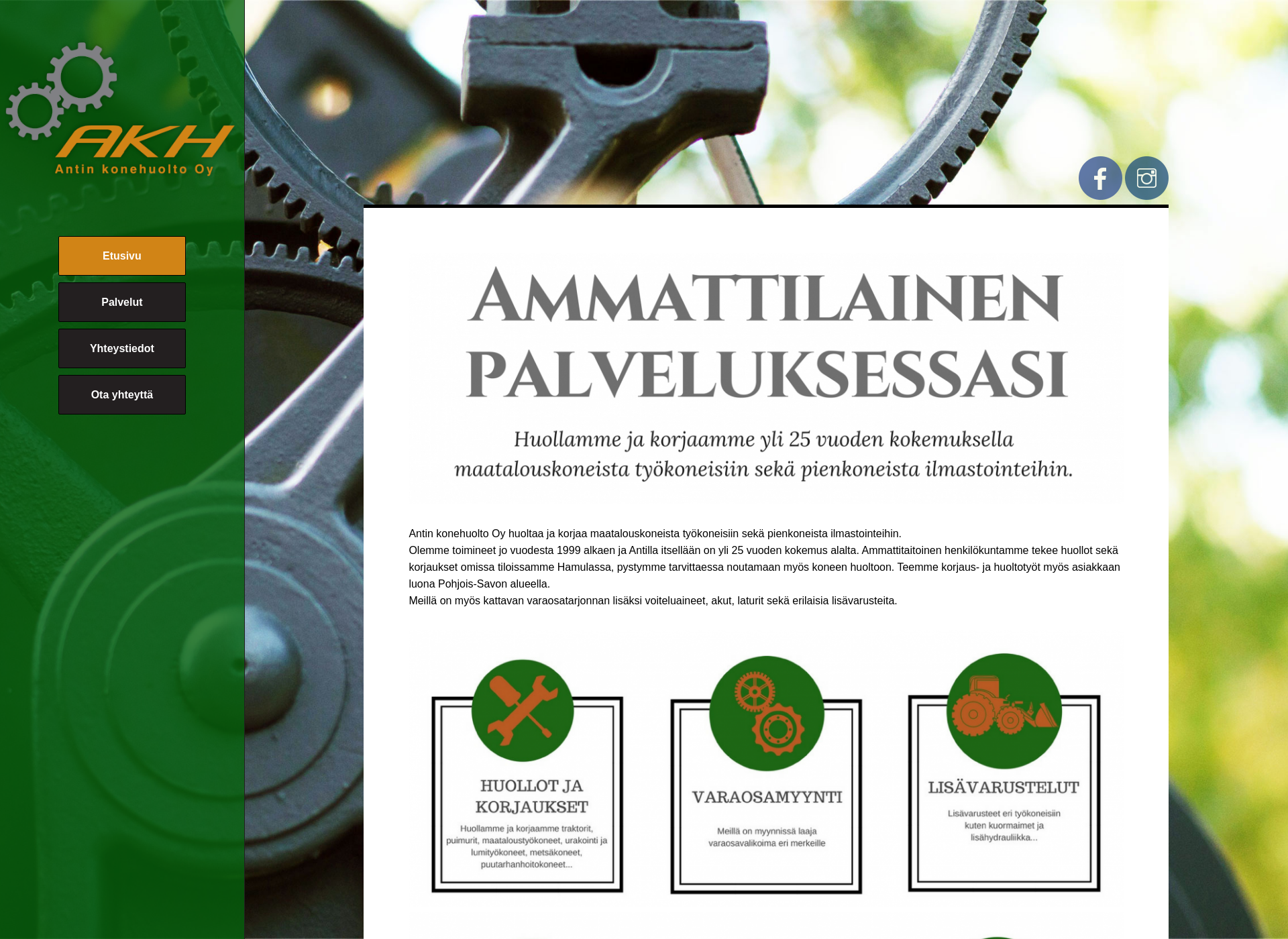 Skärmdump för antinkonehuolto.fi