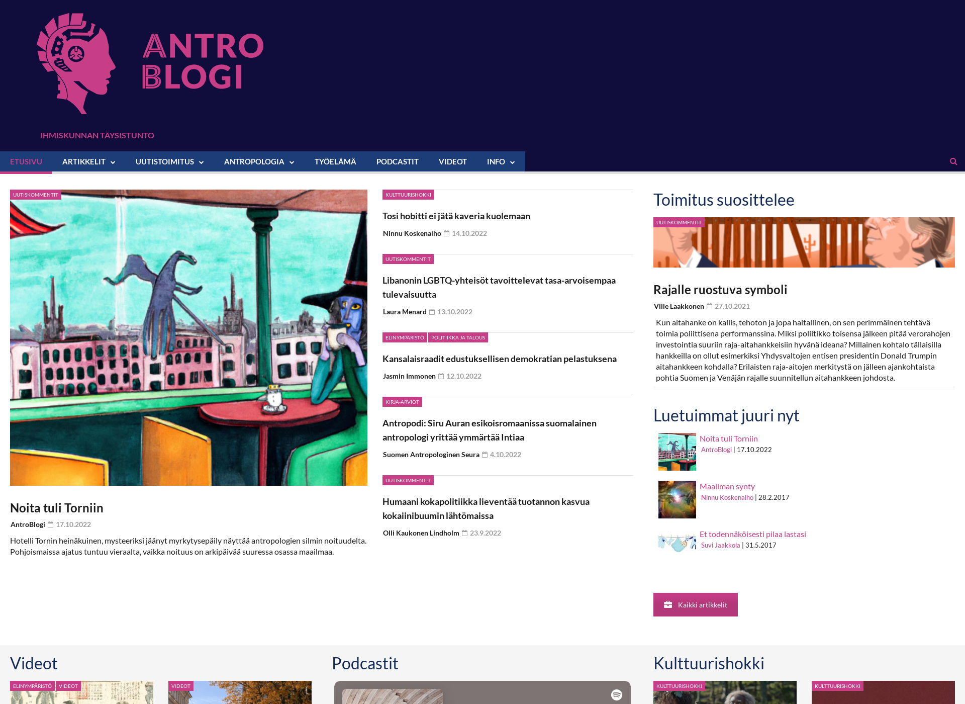 Skärmdump för antroblogi.fi