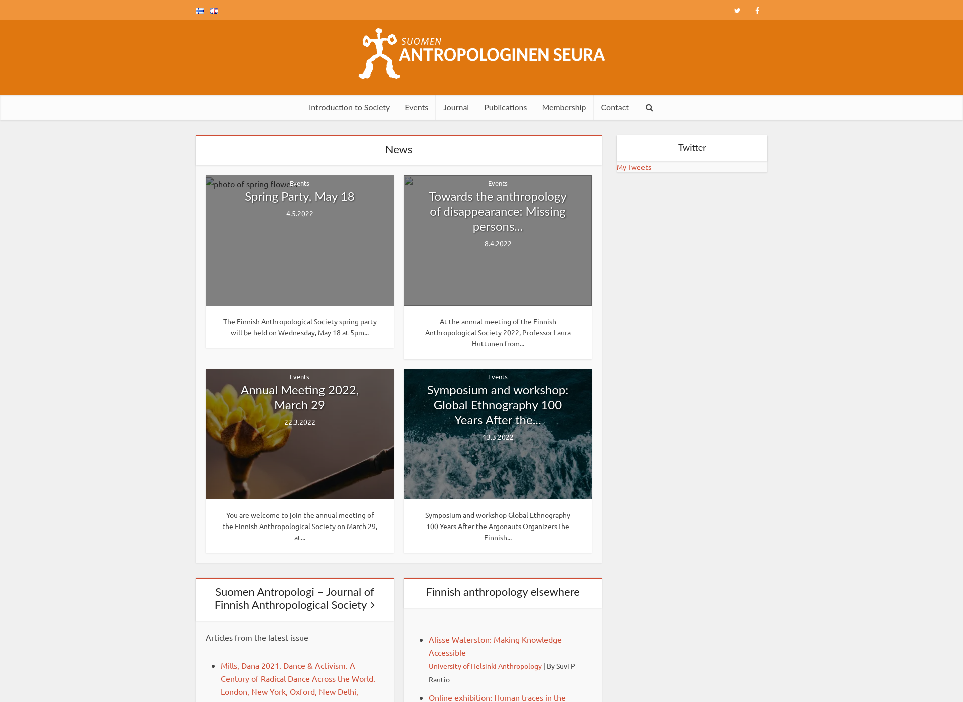 Skärmdump för antropologinenseura.fi