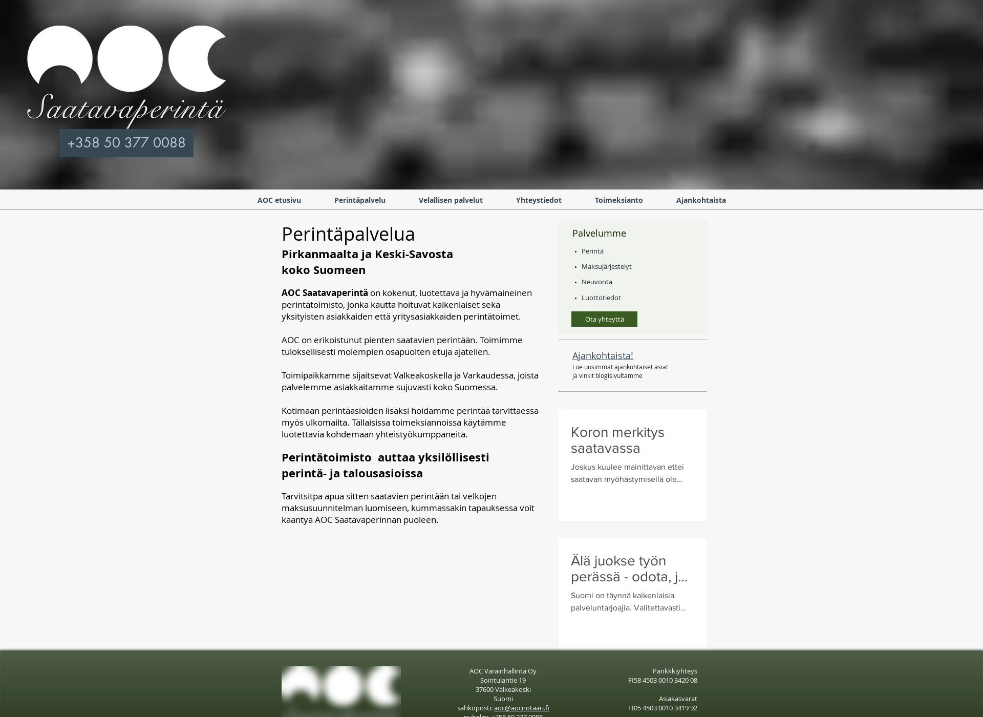 Skärmdump för aocnotaari.fi