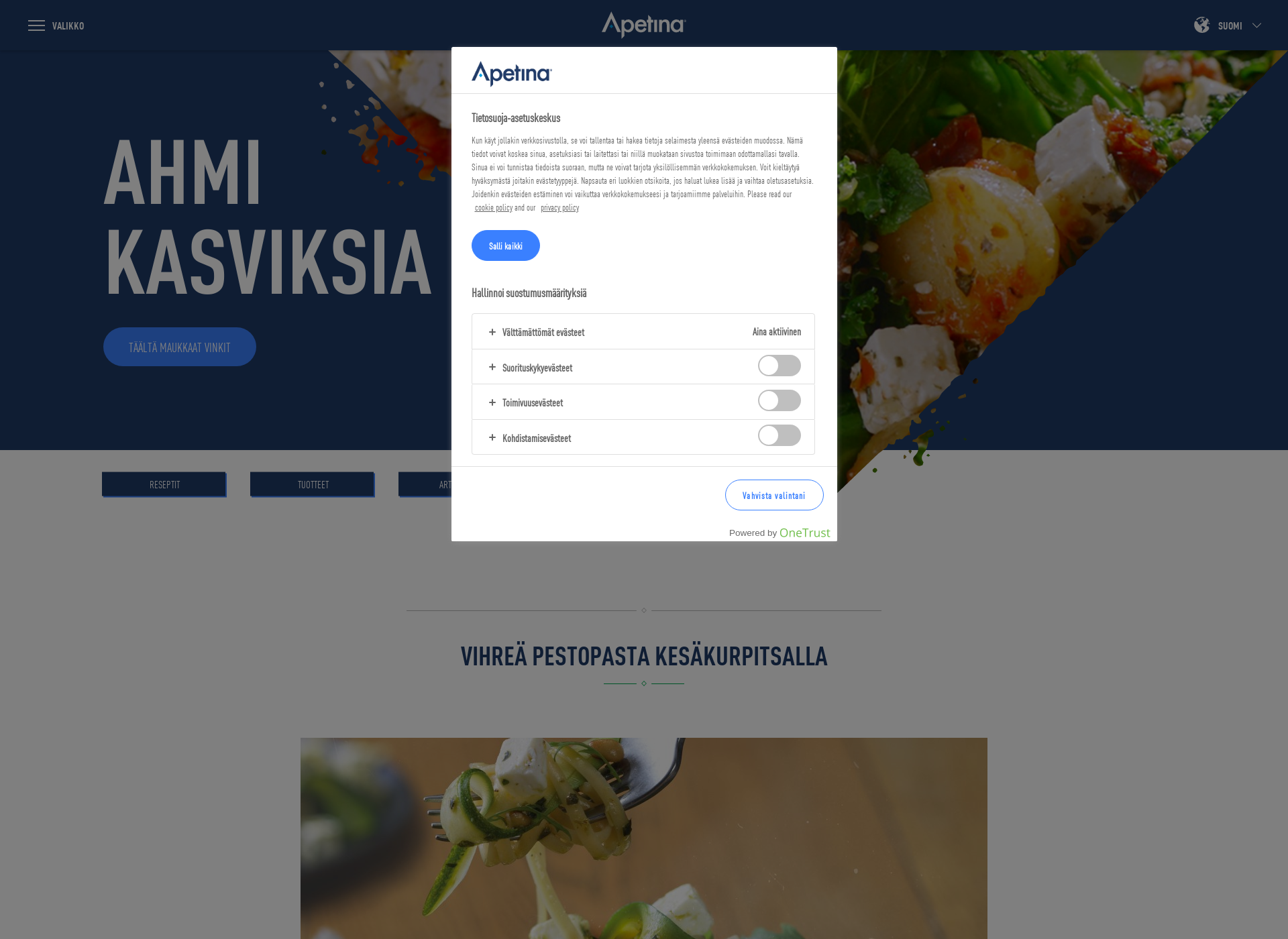 Skärmdump för apetina.fi