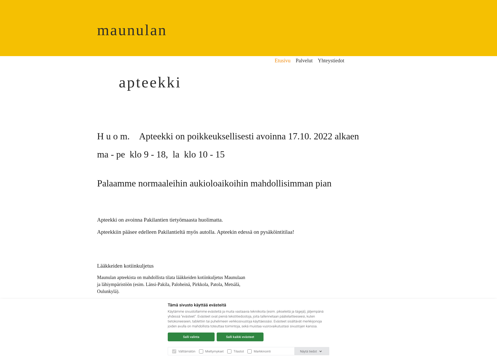 Näyttökuva apteekkimaunula.fi