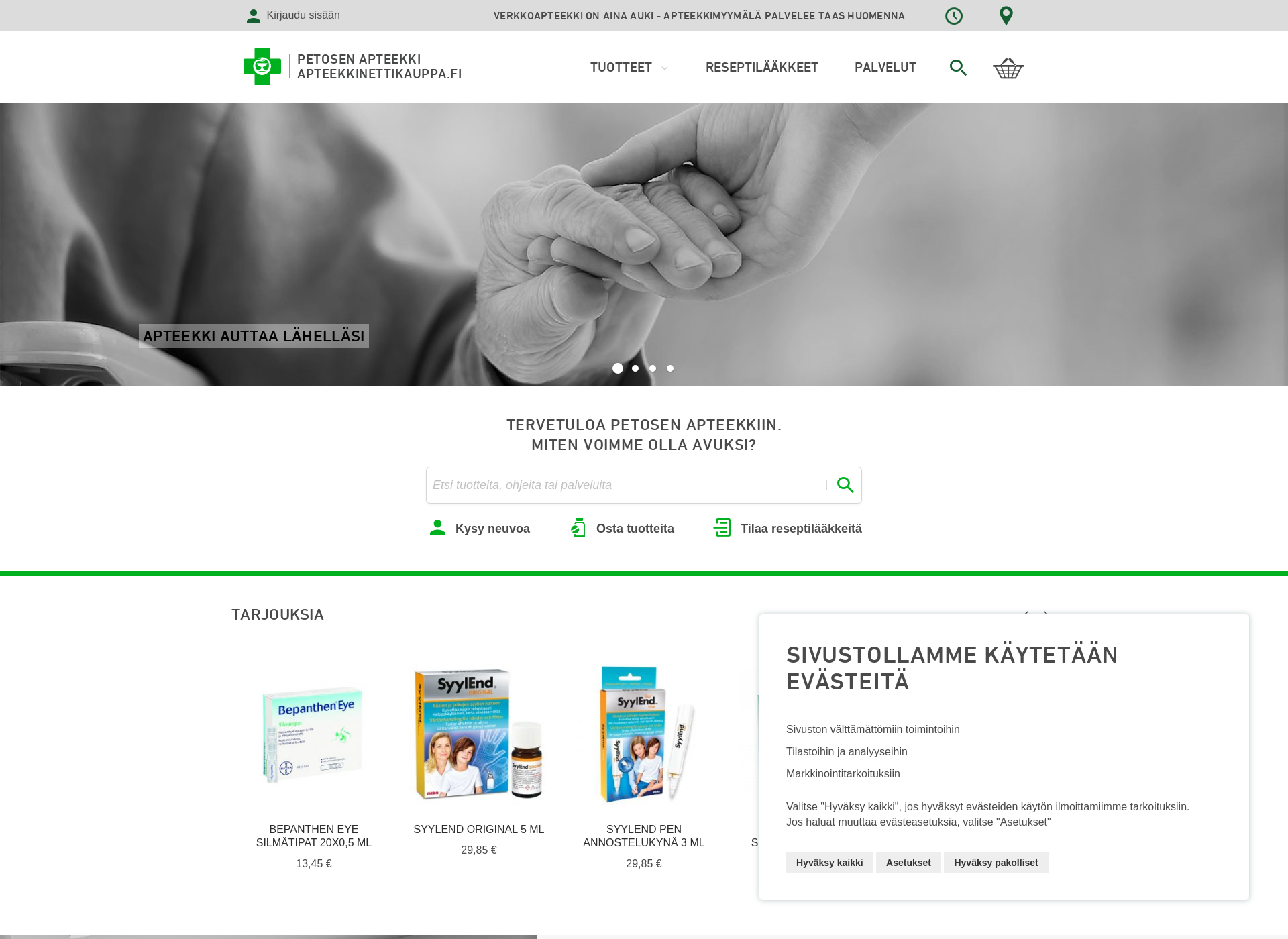 Skärmdump för apteekkinettikauppa.fi