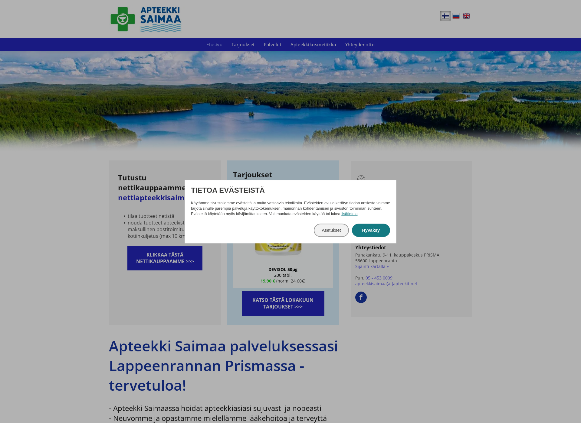 Skärmdump för apteekkisaimaa.fi