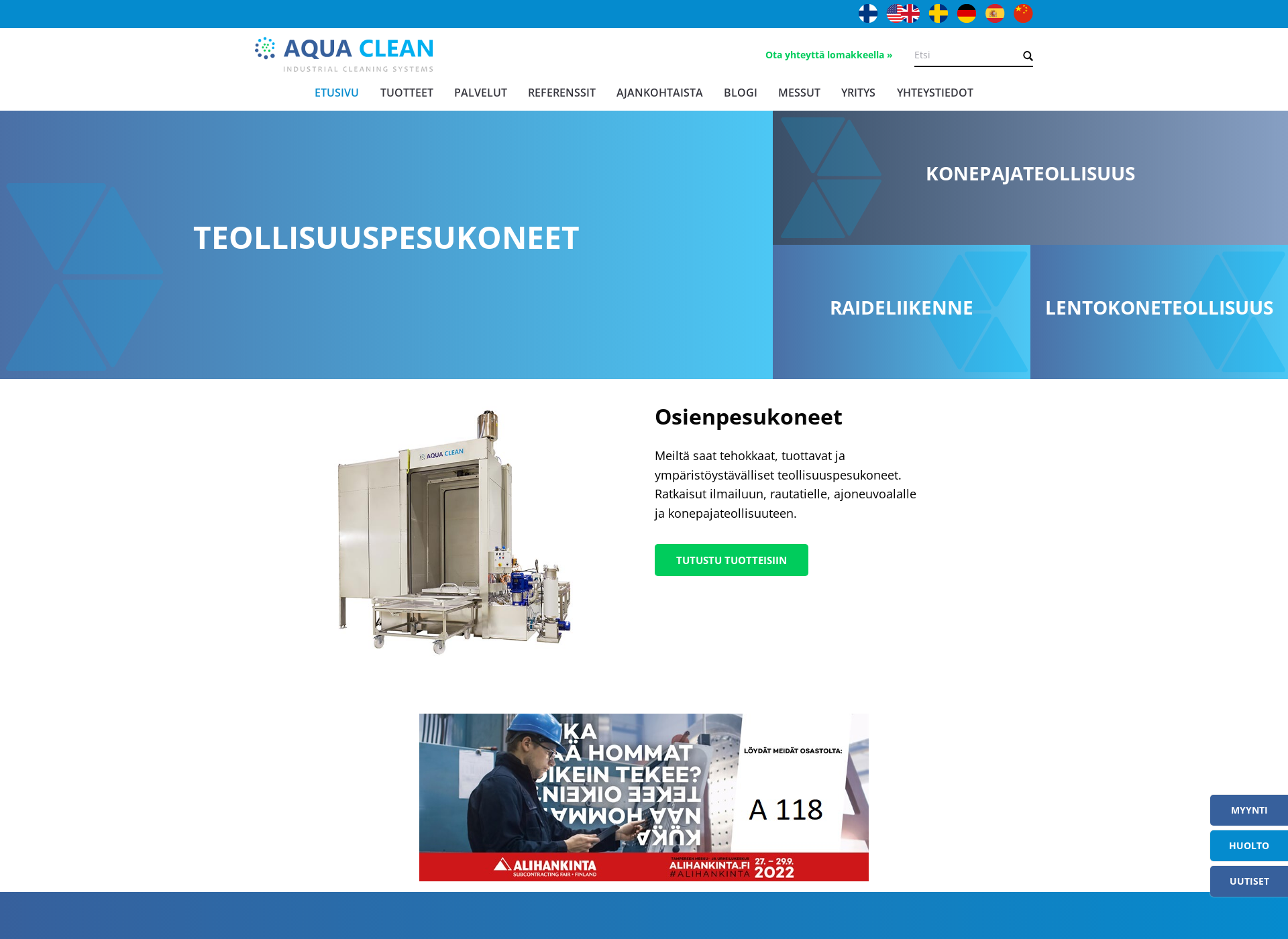 Skärmdump för aquaclean.fi
