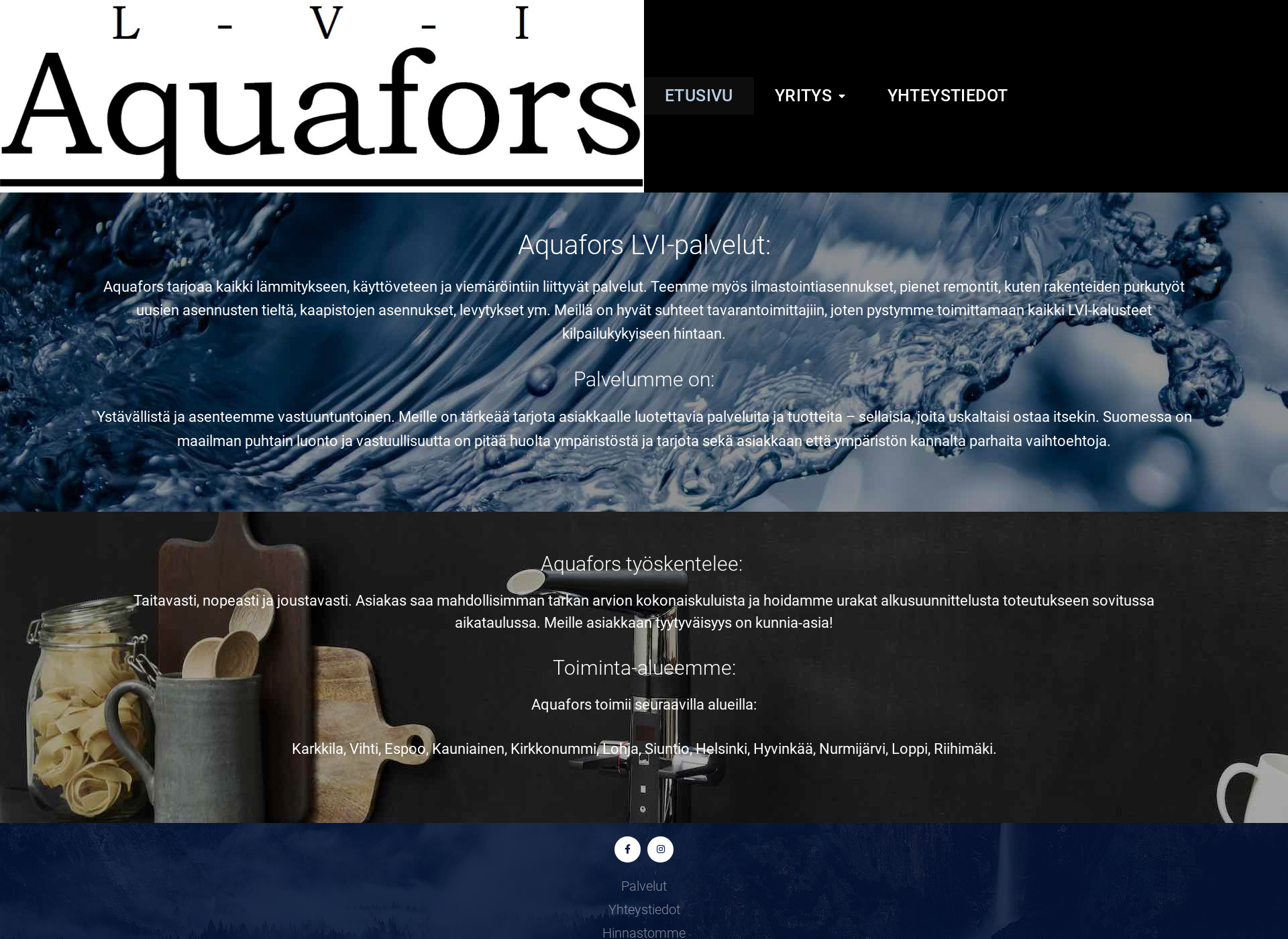 Skärmdump för aquafors.fi