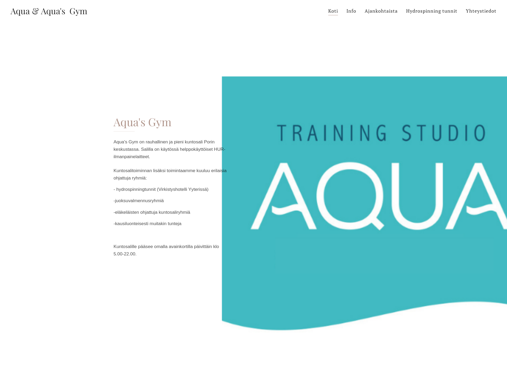 Skärmdump för aquatraining.fi