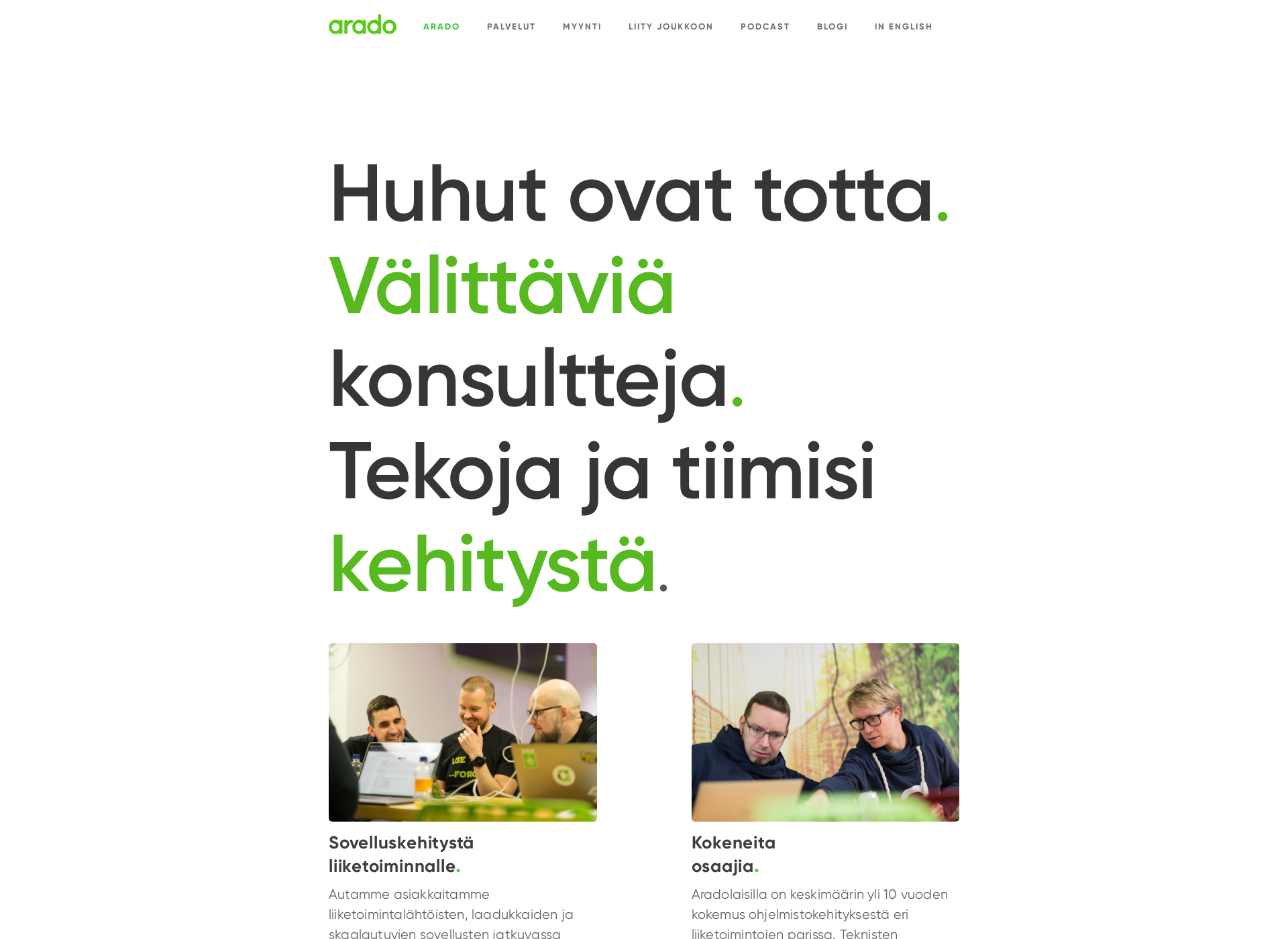 Skärmdump för arado.fi