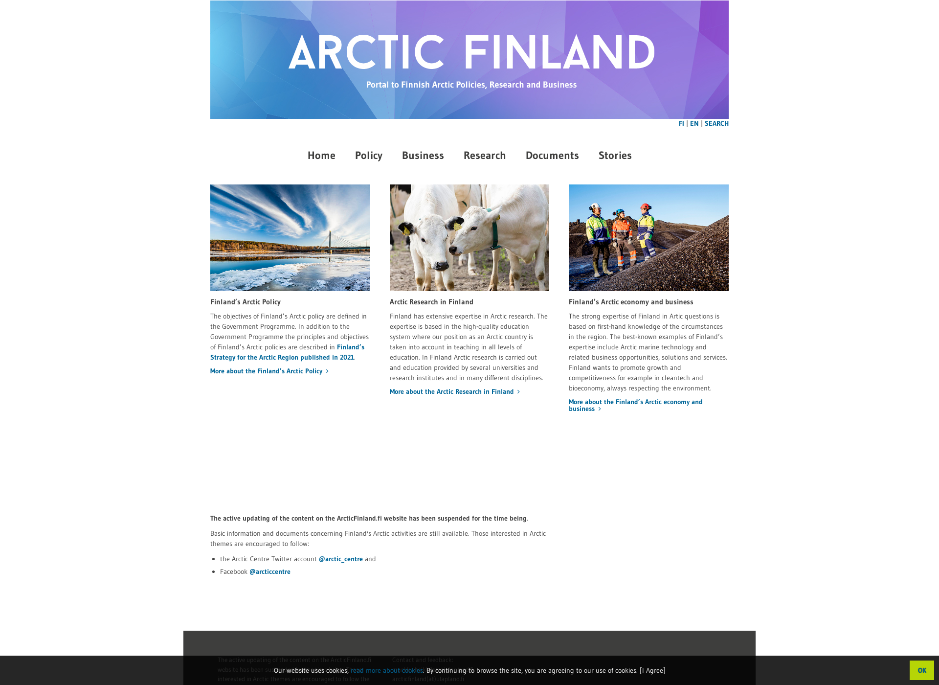 Skärmdump för arcticfinland.fi