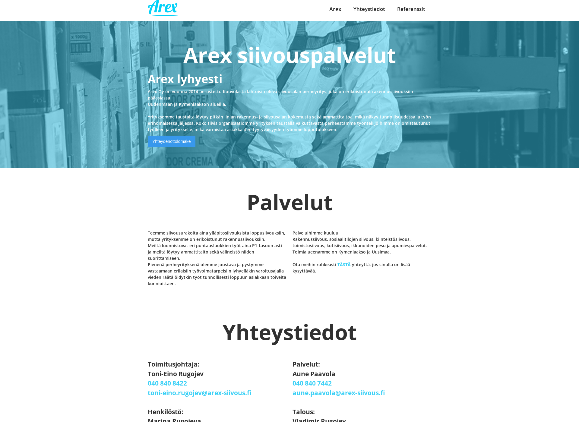 Skärmdump för arex-siivous.fi