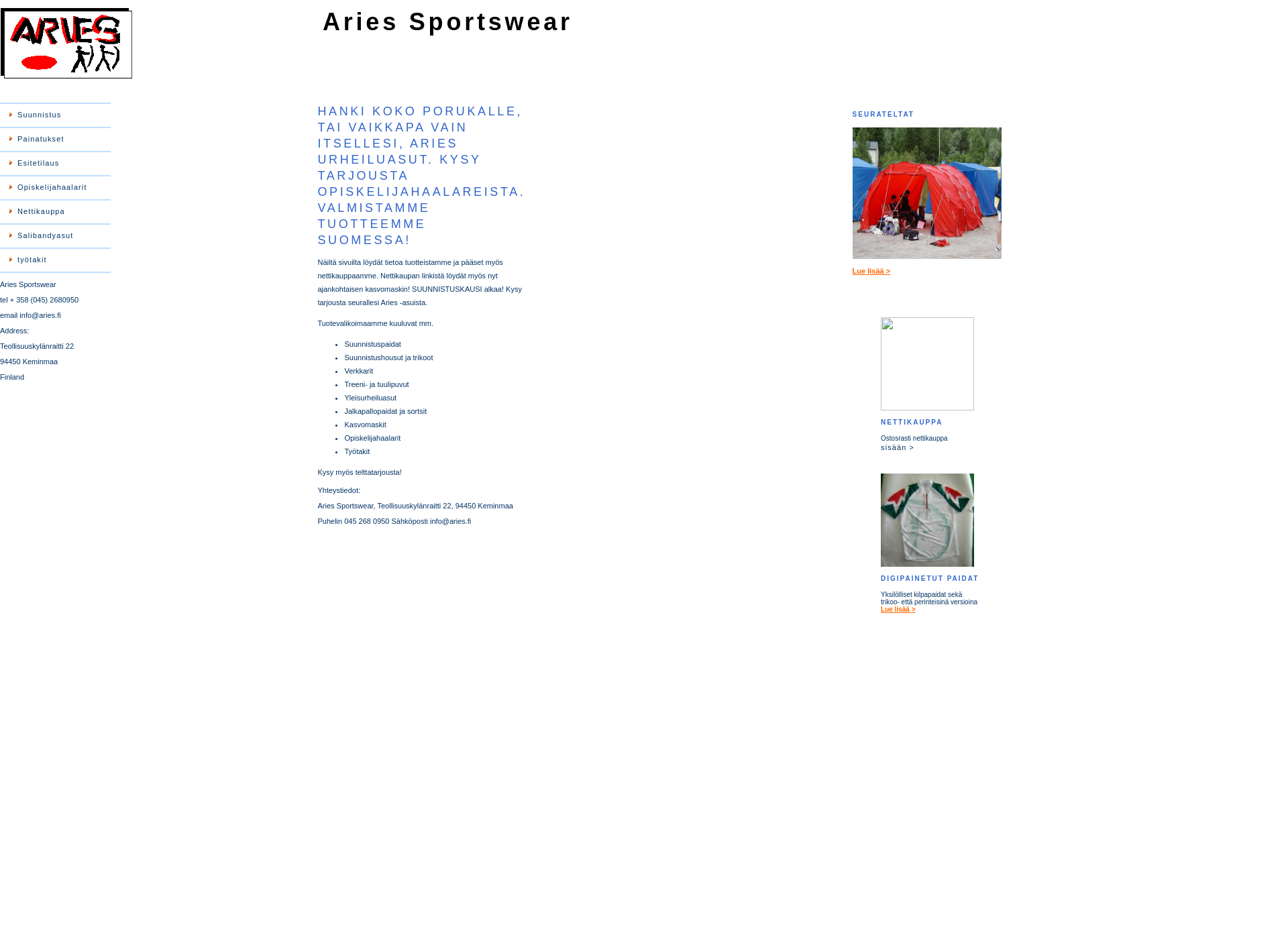 Skärmdump för aries.fi
