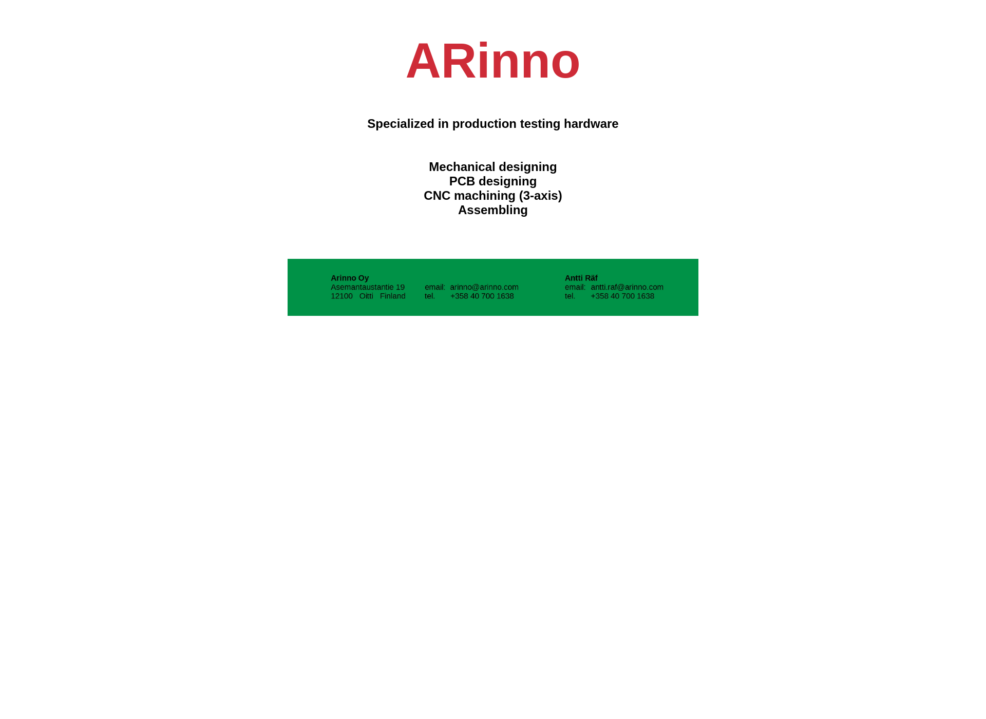 Skärmdump för arinno.fi