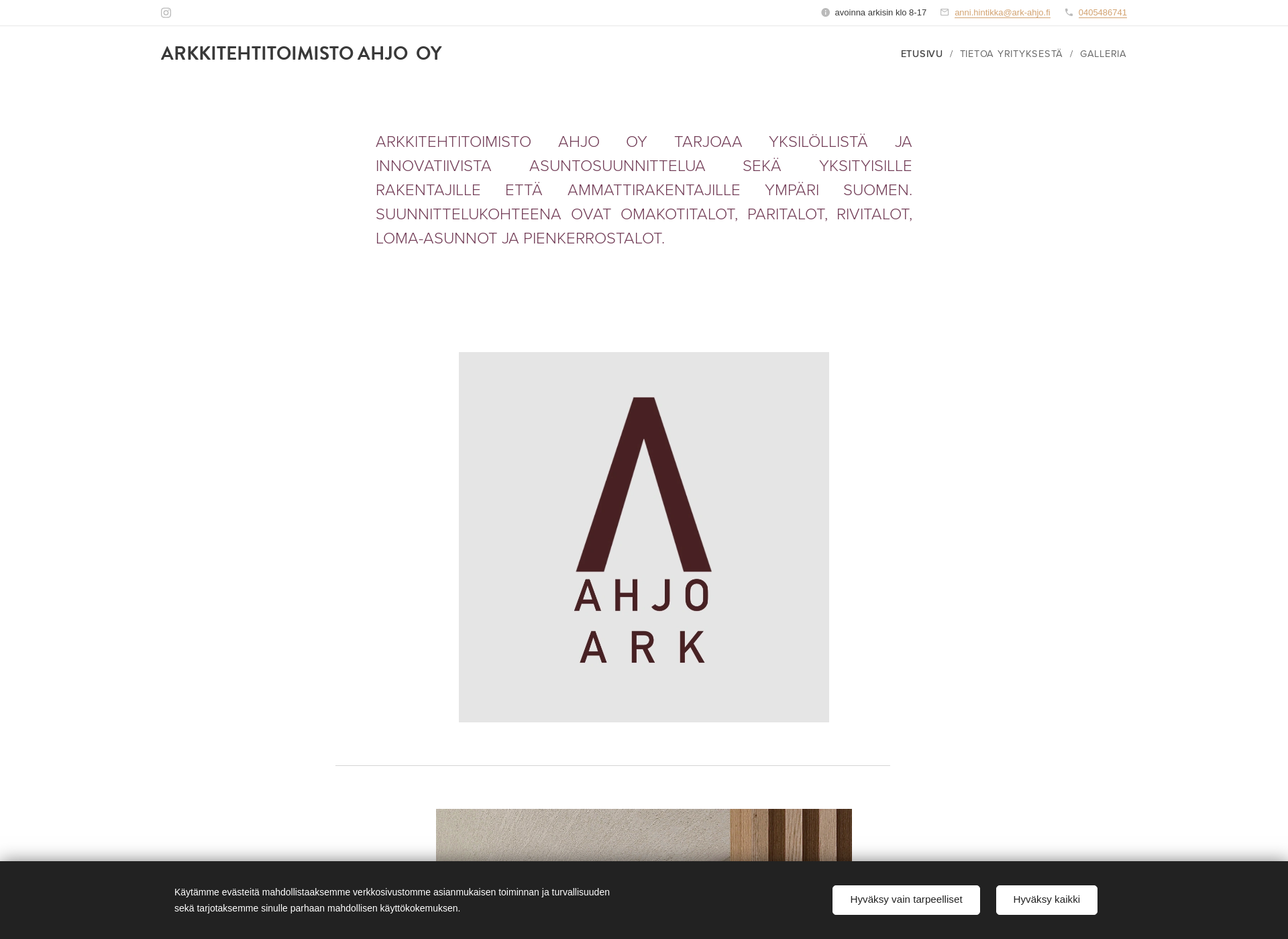 Skärmdump för ark-ahjo.fi