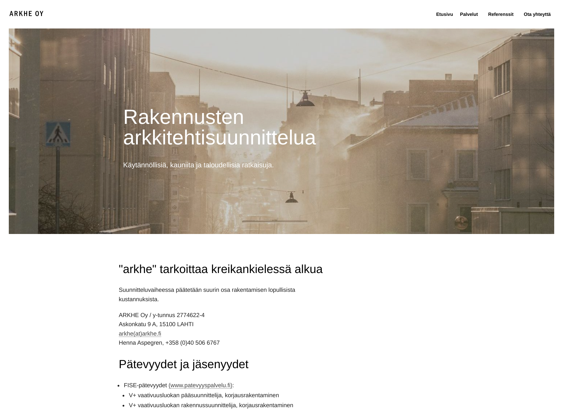 Skärmdump för arkhe.fi
