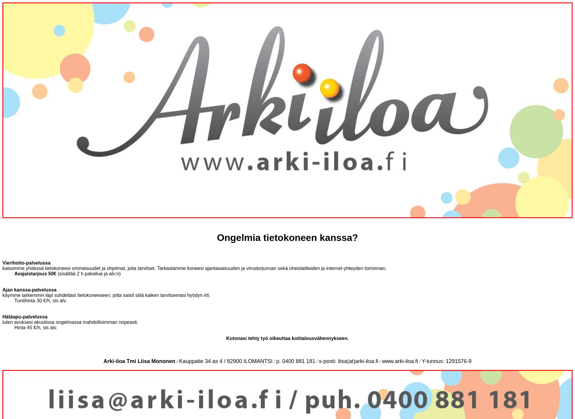 Skärmdump för arki-iloa.fi