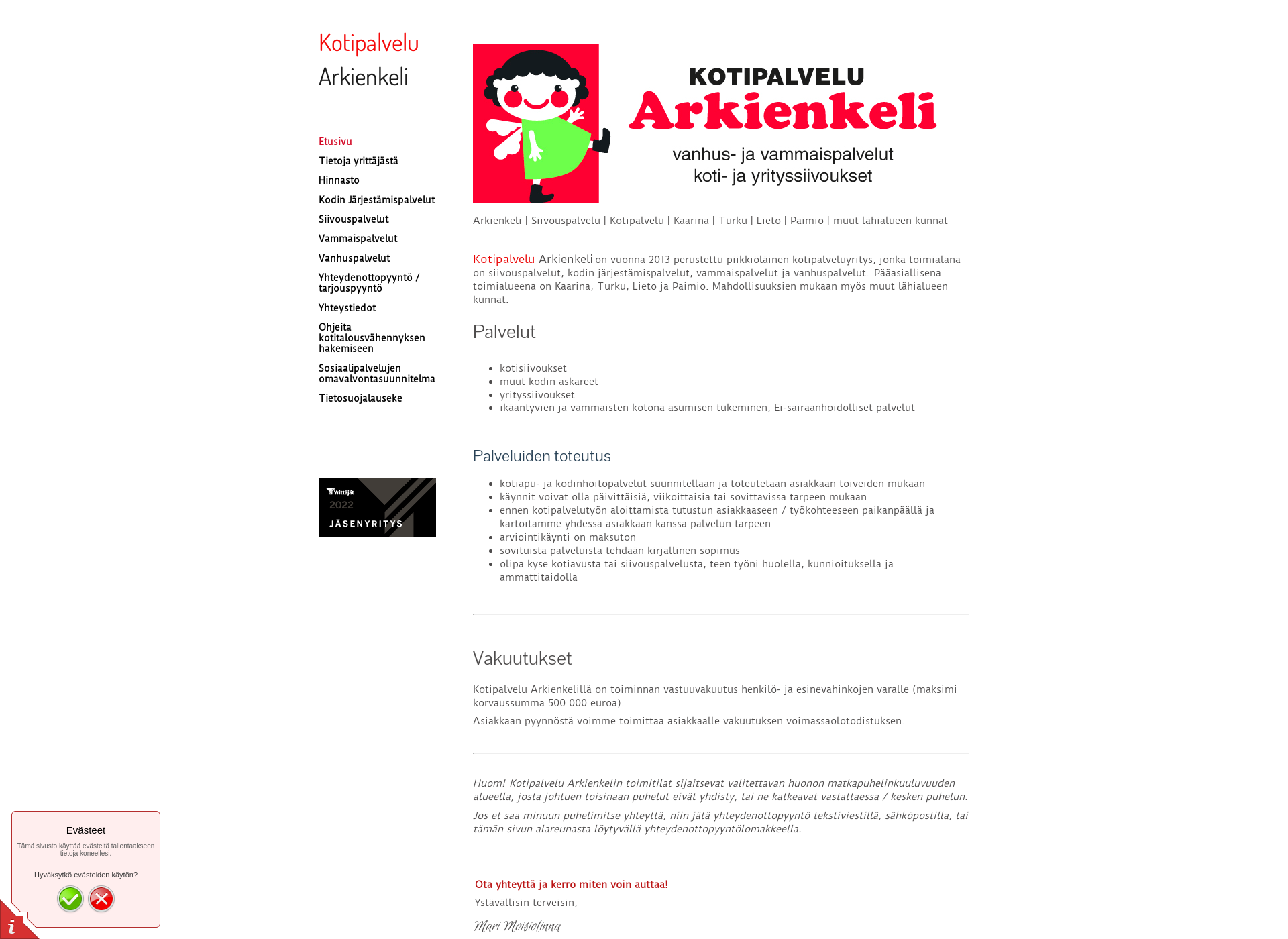 Screenshot for arkienkeli.fi