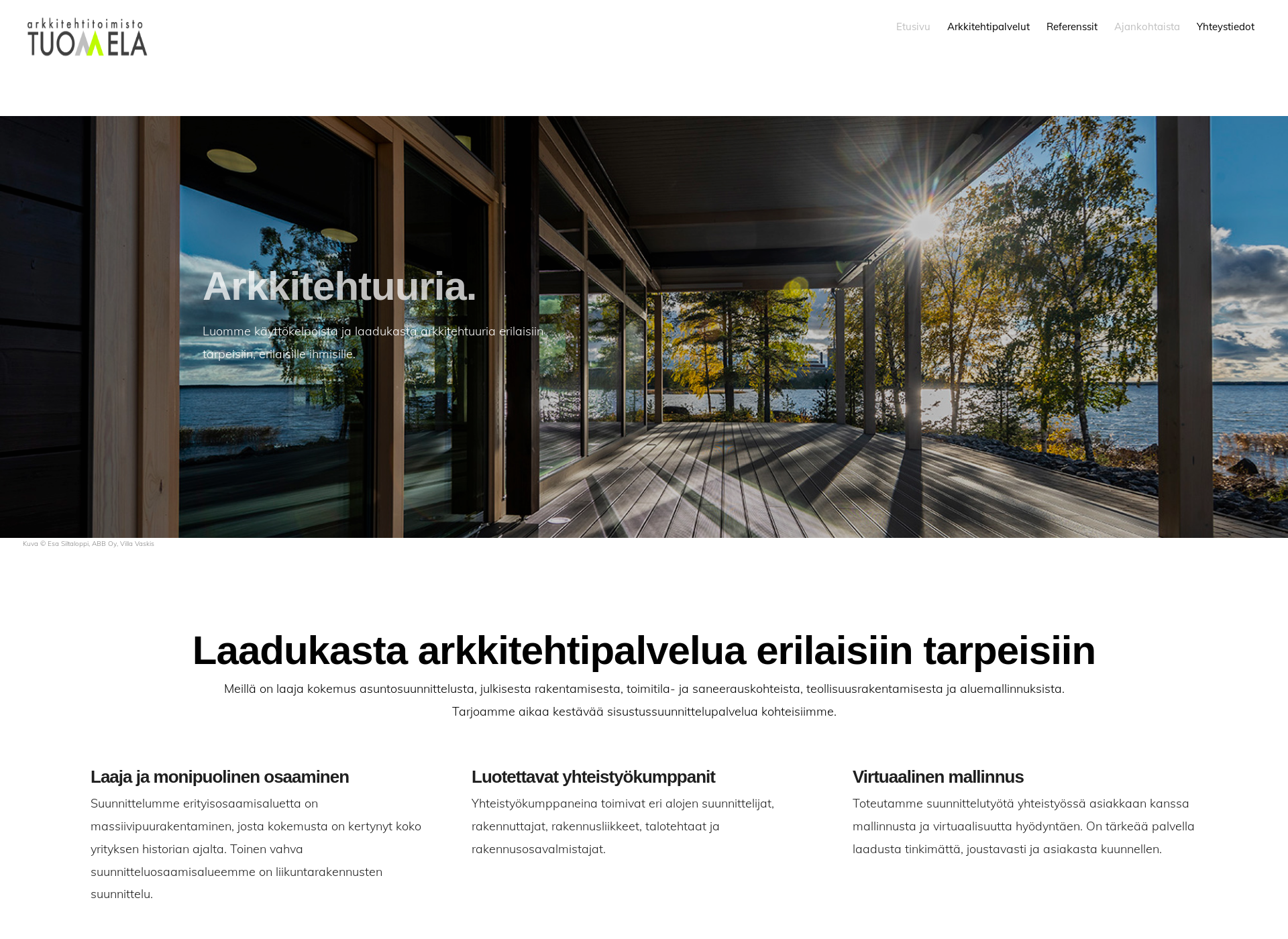 Skärmdump för arkkitehtuuria.fi