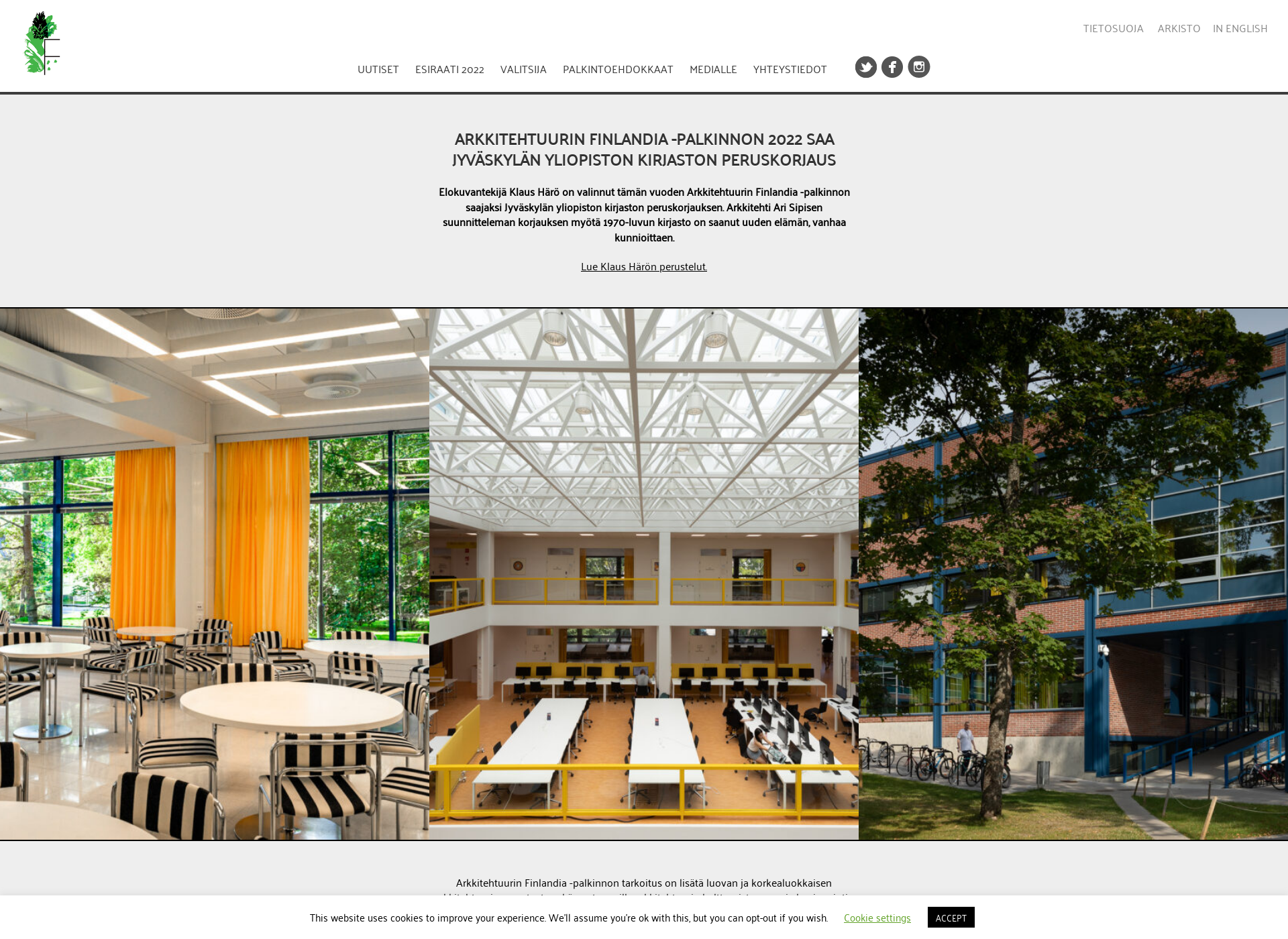 Screenshot for arkkitehtuurinfinlandia-palkinto.fi