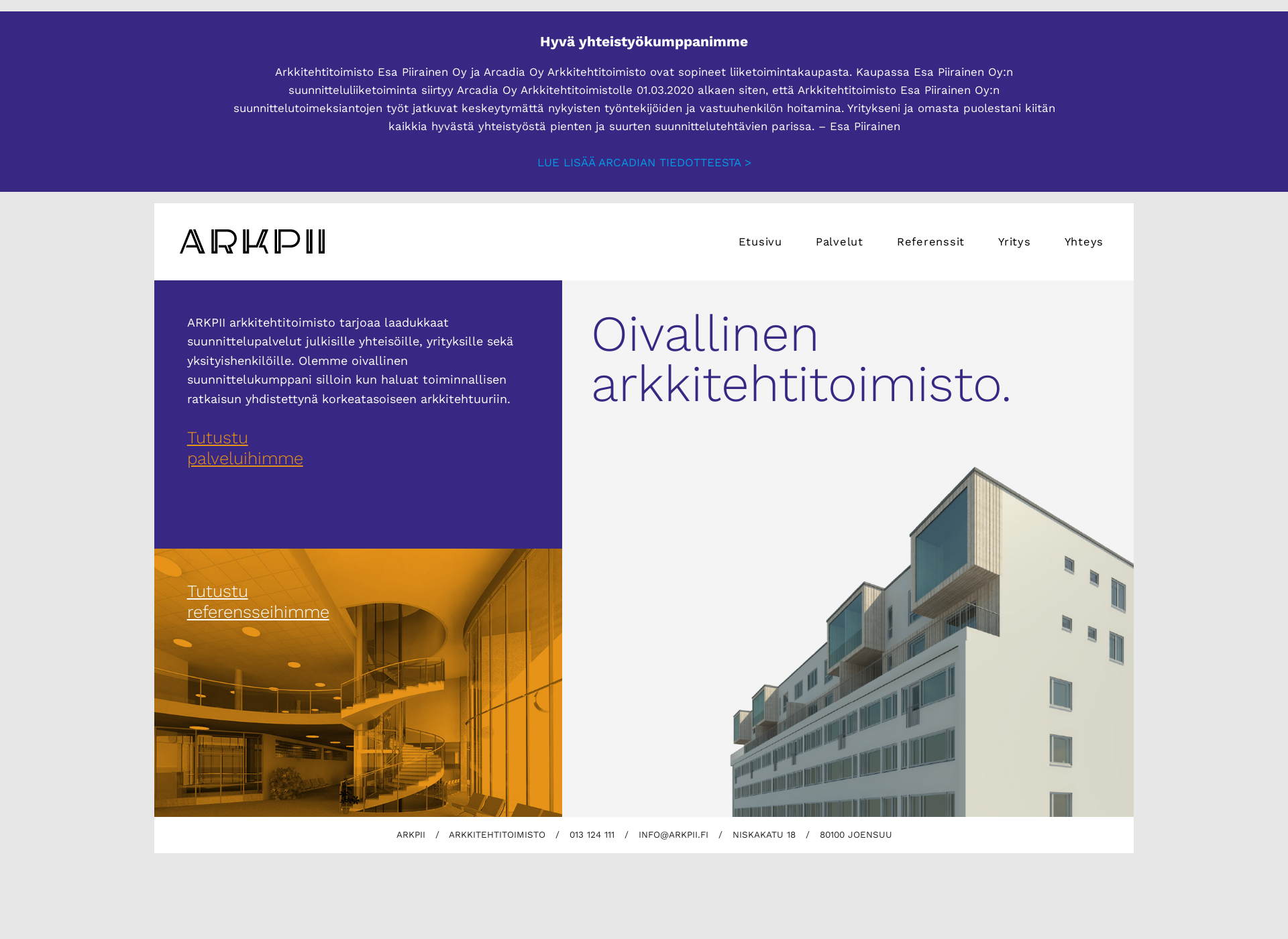 Skärmdump för arkpii.fi