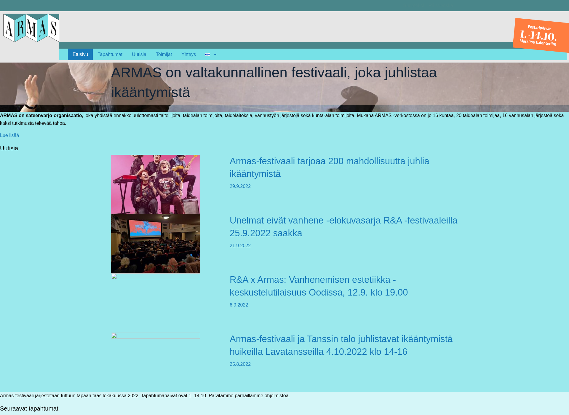 Skärmdump för armasfestivaali.fi