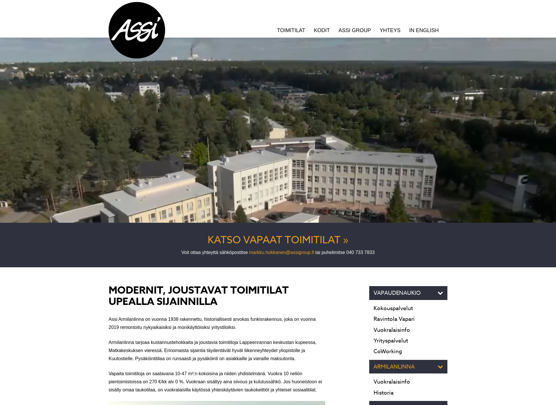 Skärmdump för armilanlinna.fi