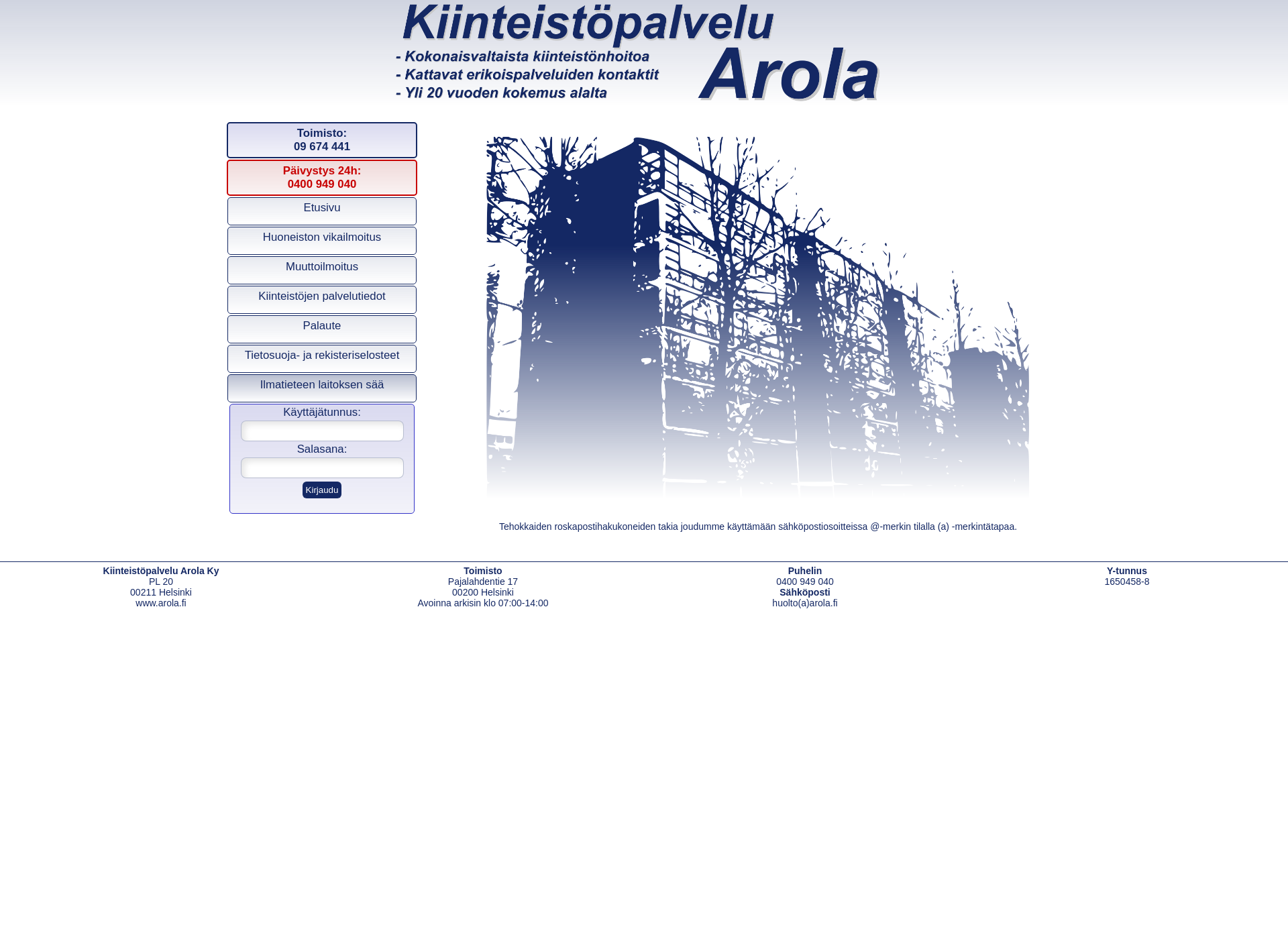 Skärmdump för arola.fi
