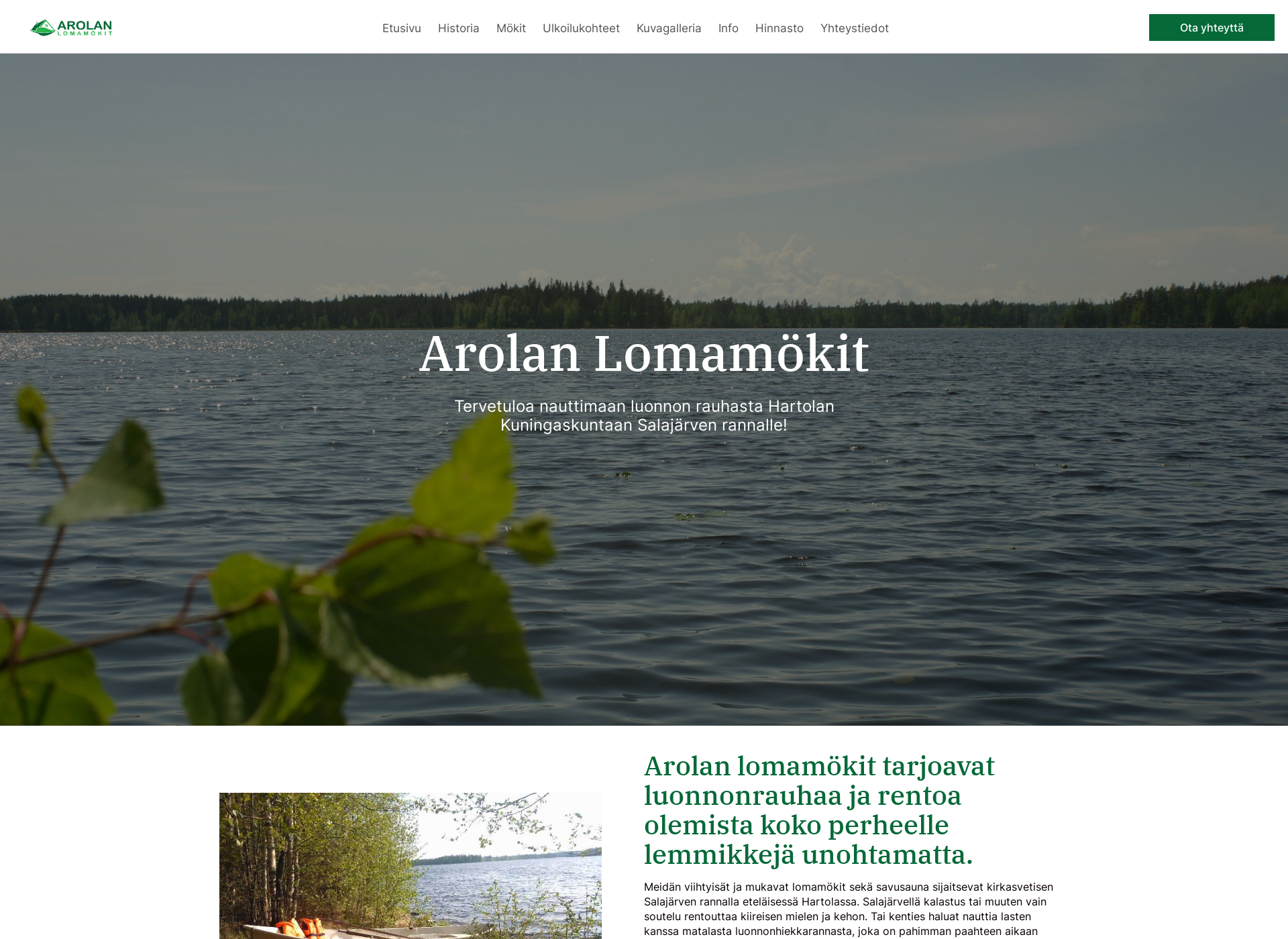Skärmdump för arolanlomamokit.fi