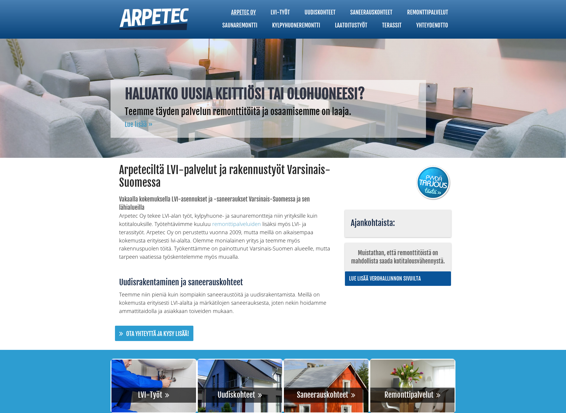 Skärmdump för arpetec.fi
