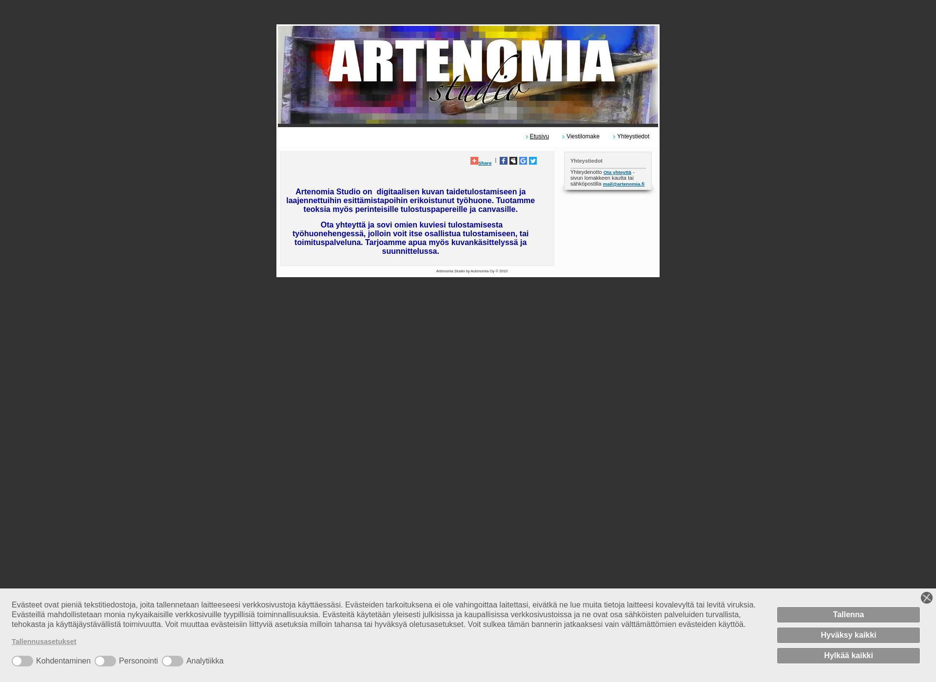 Screenshot for artenomia.fi