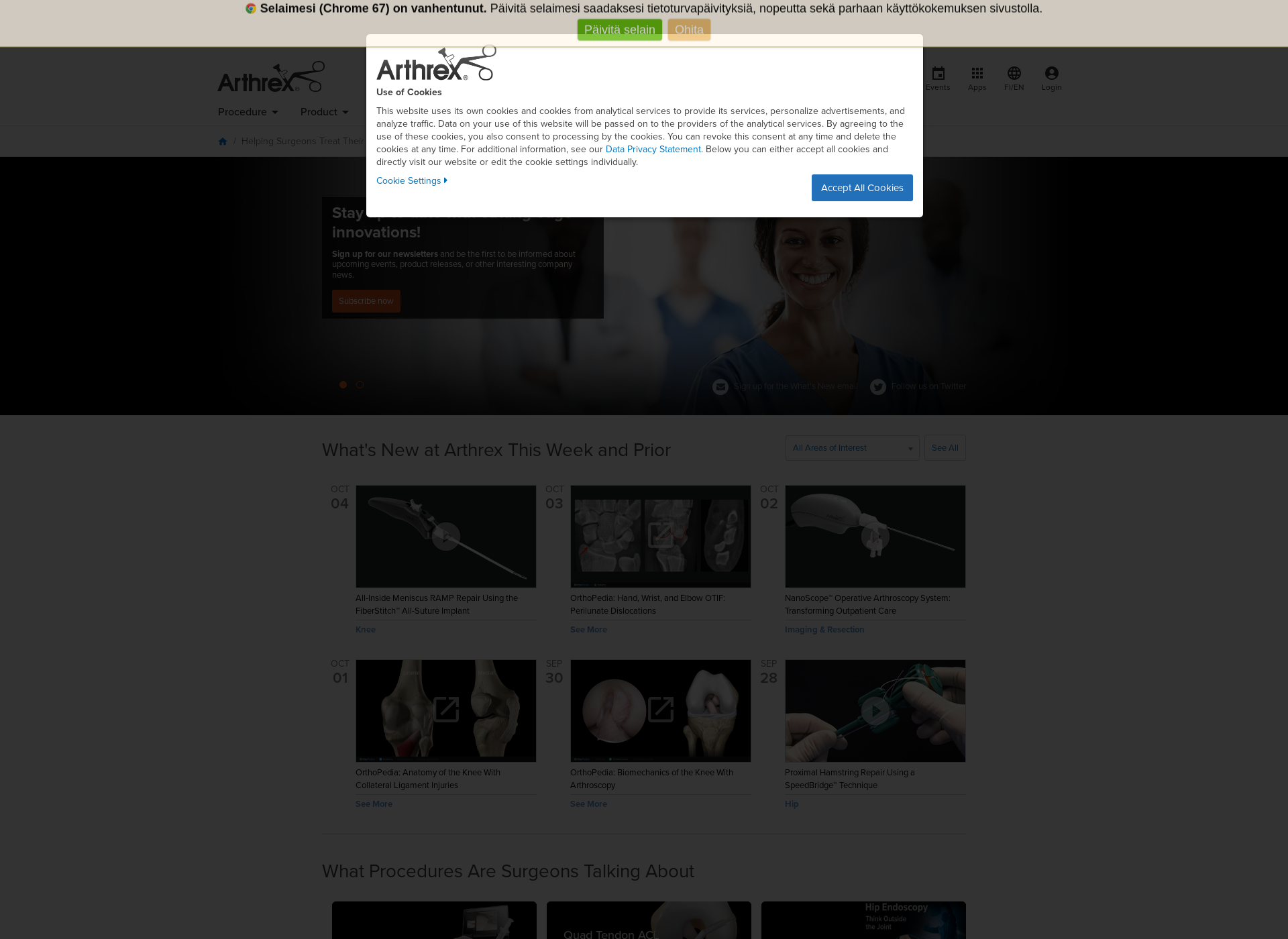 Screenshot for arthrex.fi