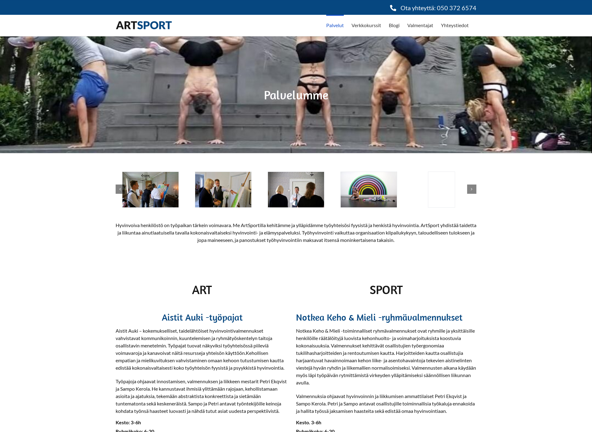 Skärmdump för artsport.fi