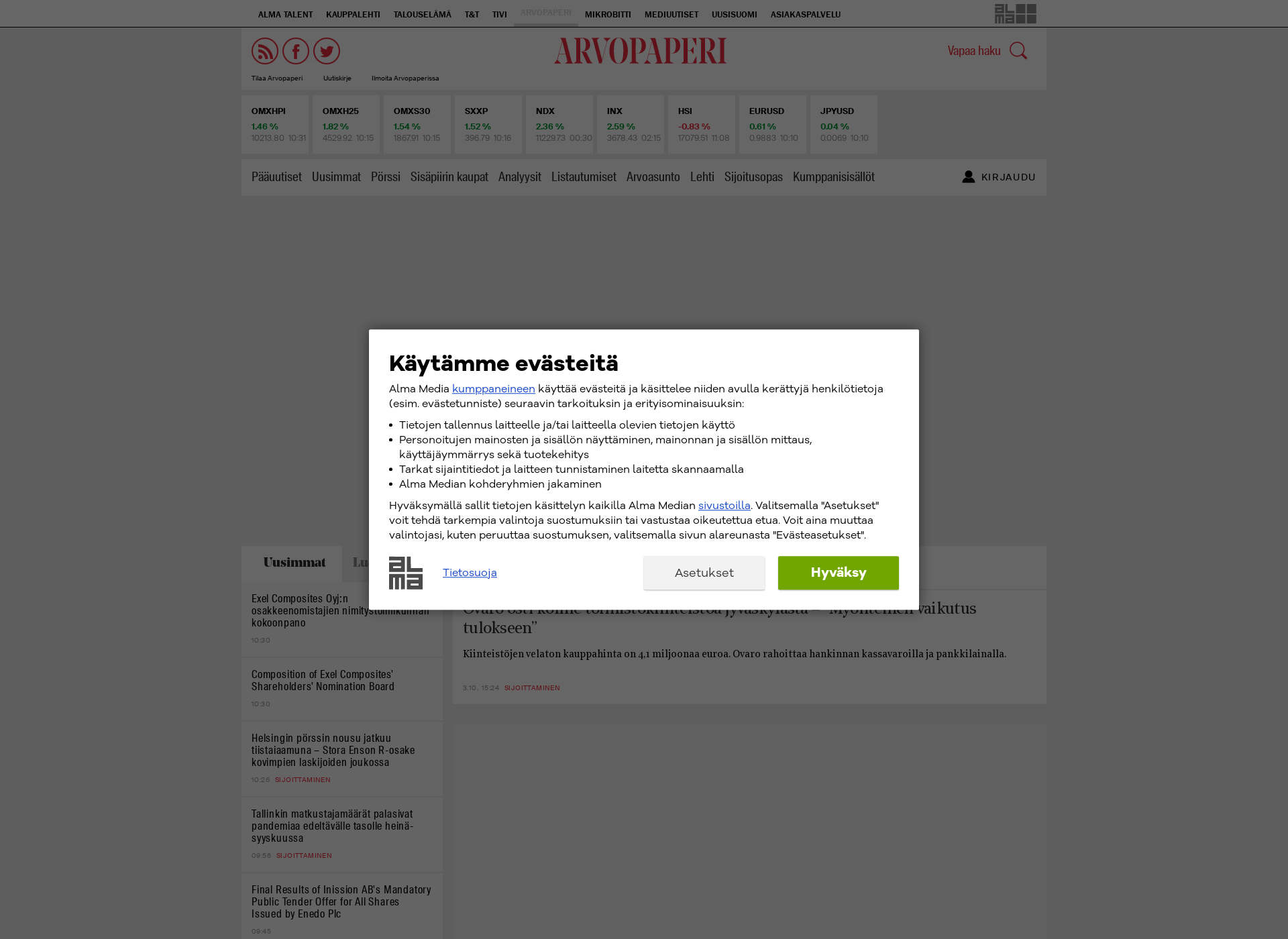 Skärmdump för arvoasunto.fi
