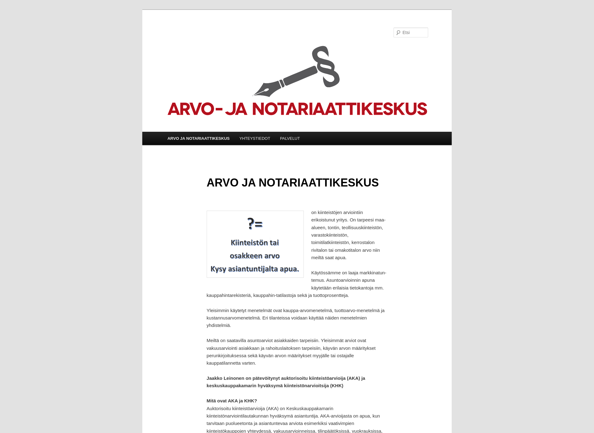 Skärmdump för arvojanotariaattikeskus.fi