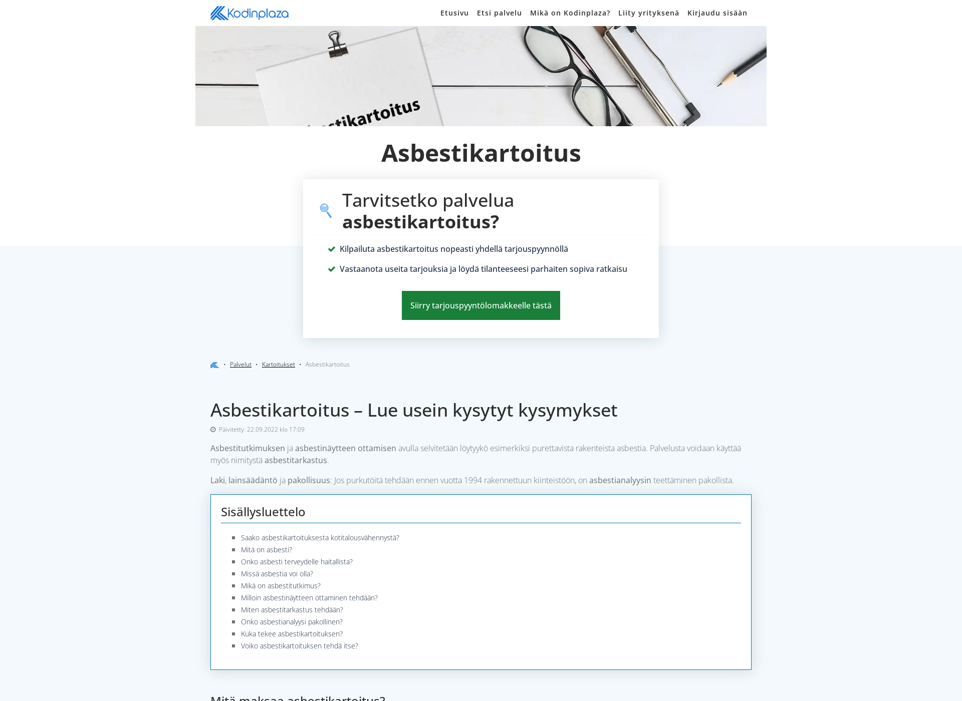 Skärmdump för asbestikartoitusheikkinen.fi