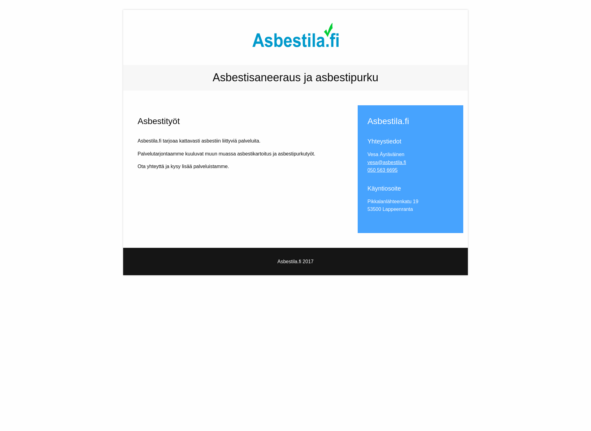 Skärmdump för asbestila.fi