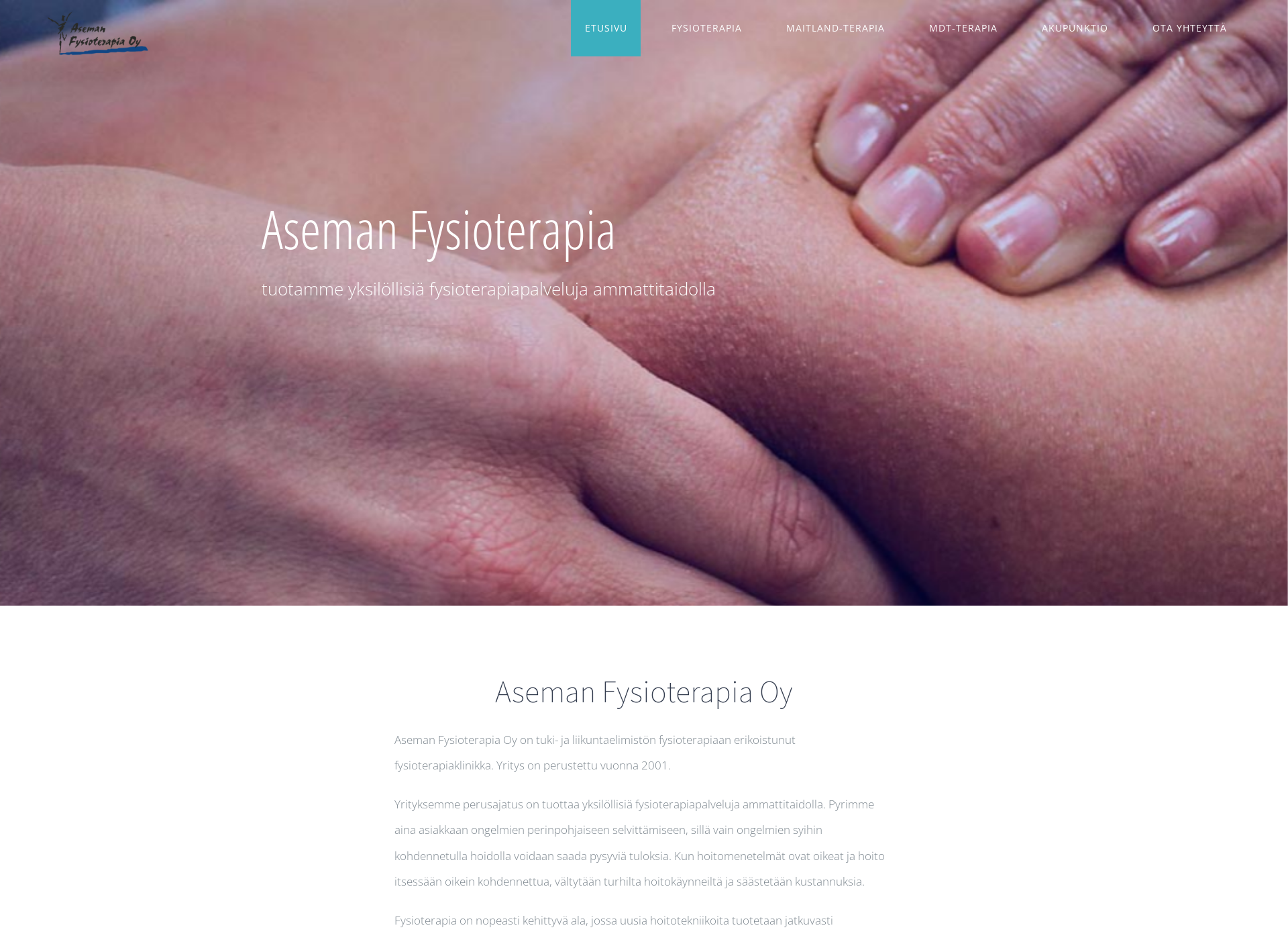 Skärmdump för asemanfysioterapia.fi