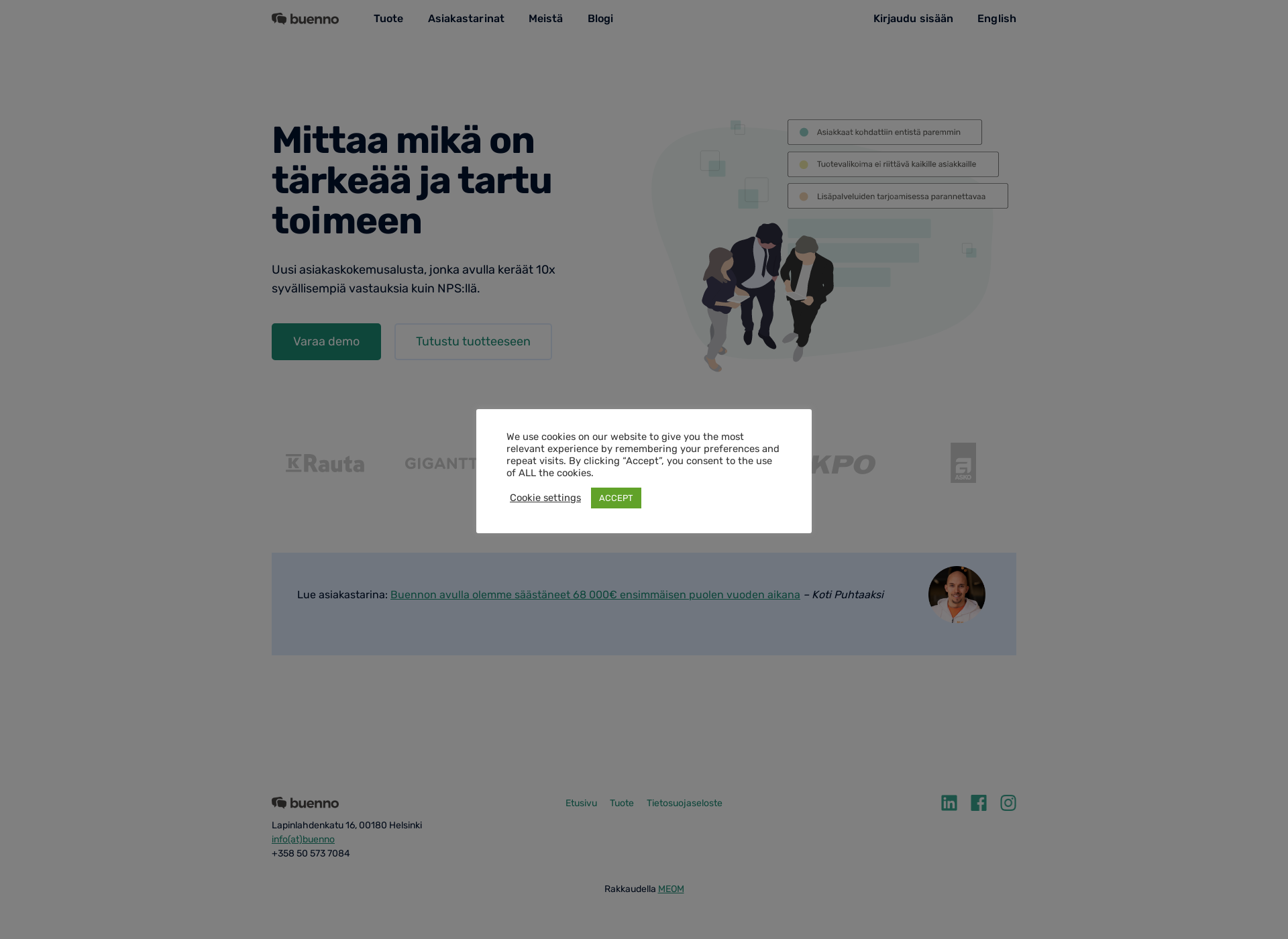 Skärmdump för asiakasnakokulma.fi