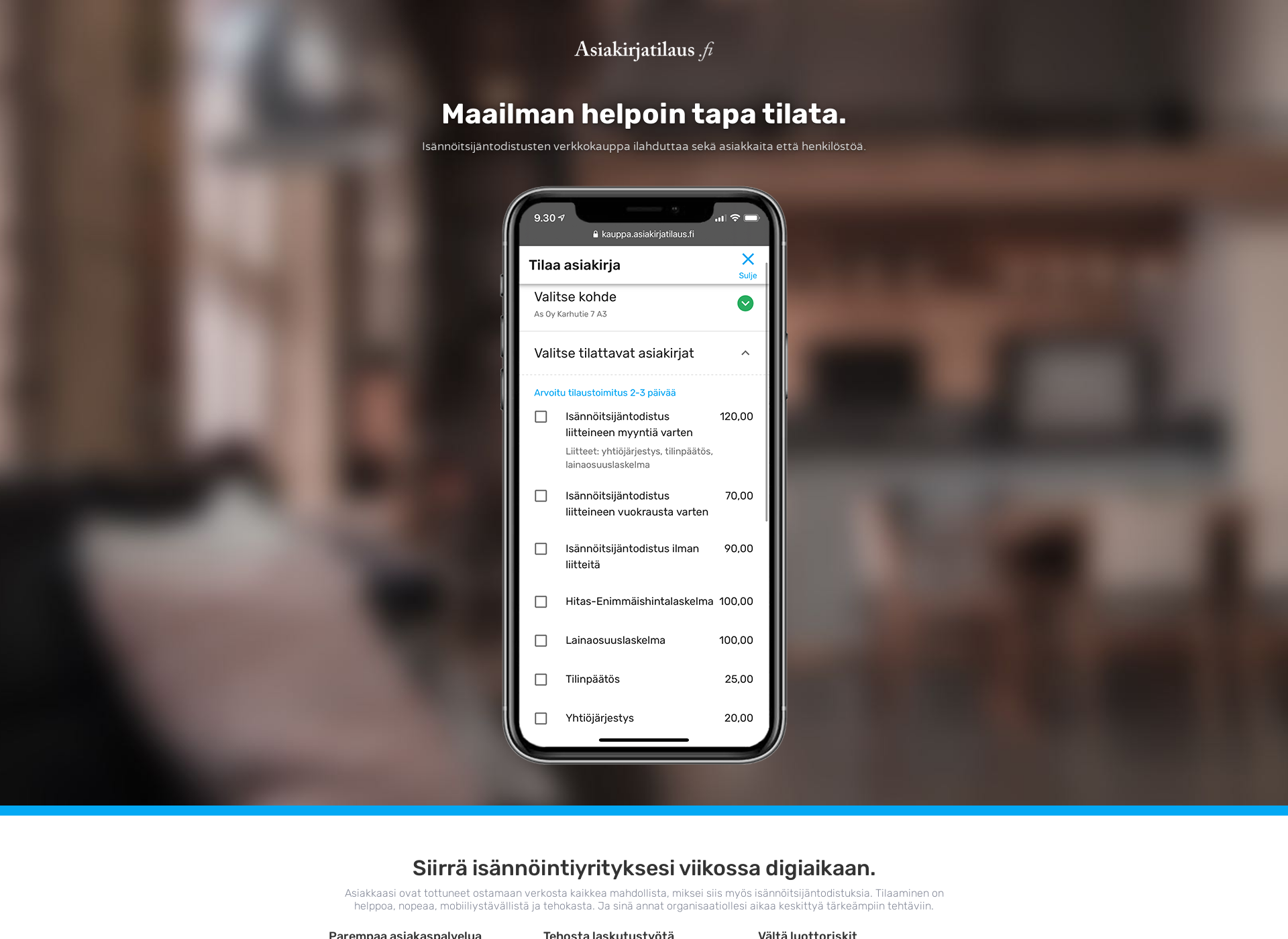 Screenshot for asiakirjatilaus.fi