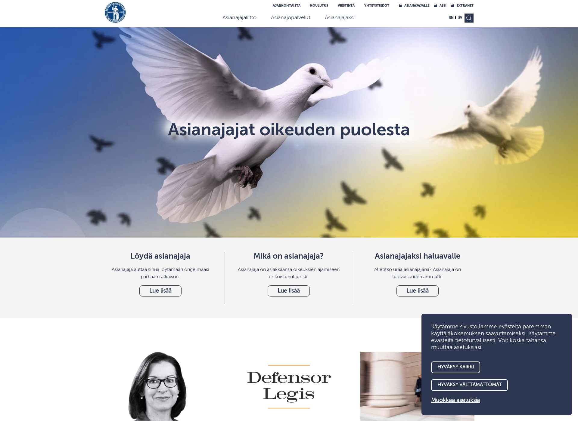 Skärmdump för asianajajaliitonsovintomenettely.fi