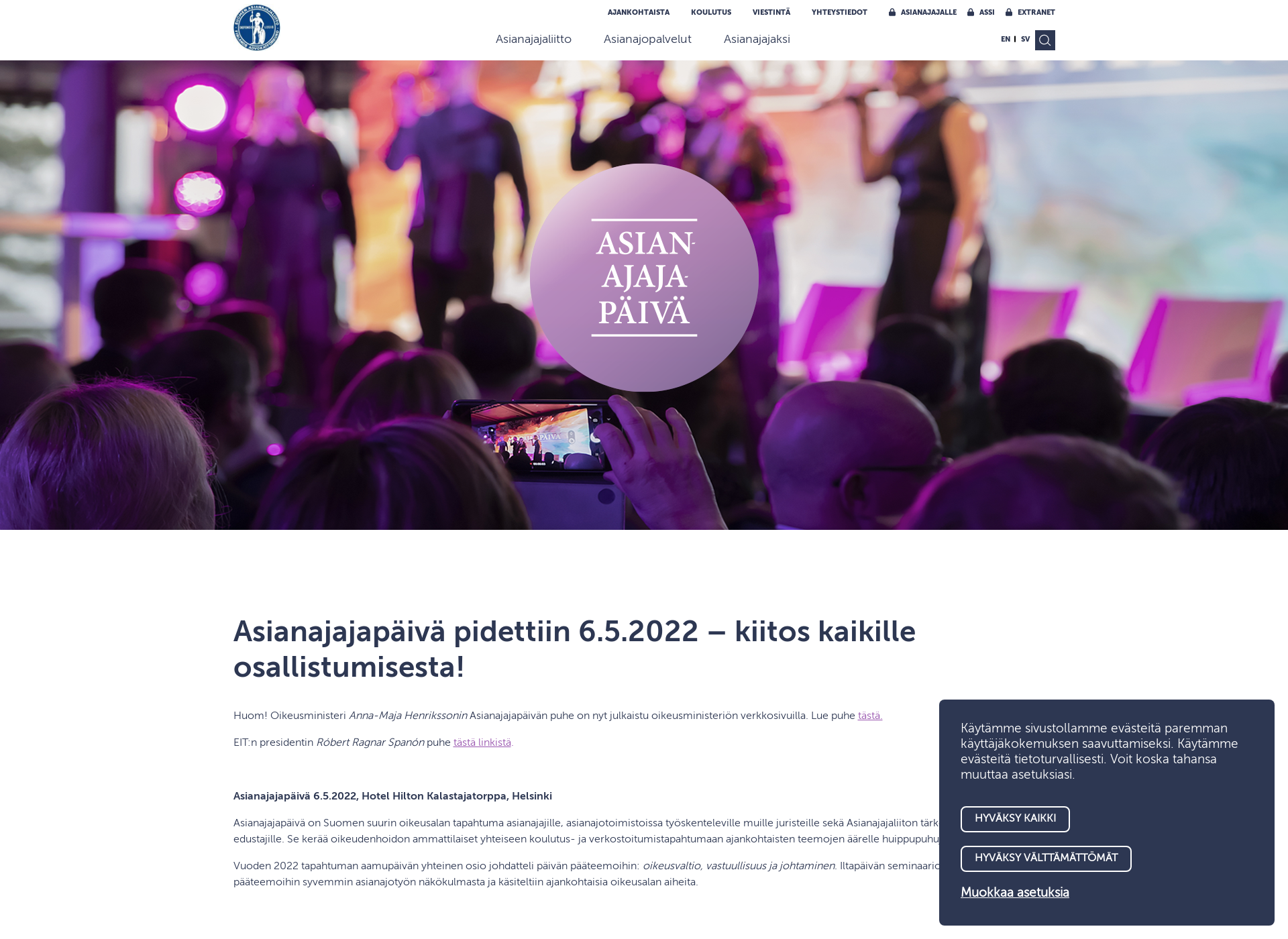 Skärmdump för asianajajapaivat.fi