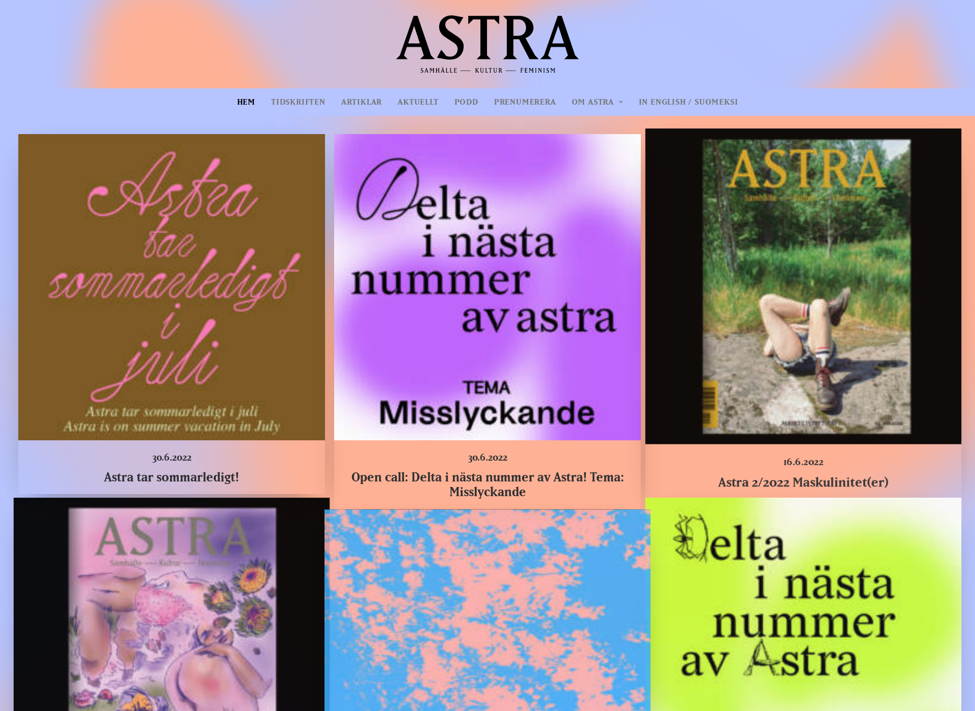 Skärmdump för astra.fi