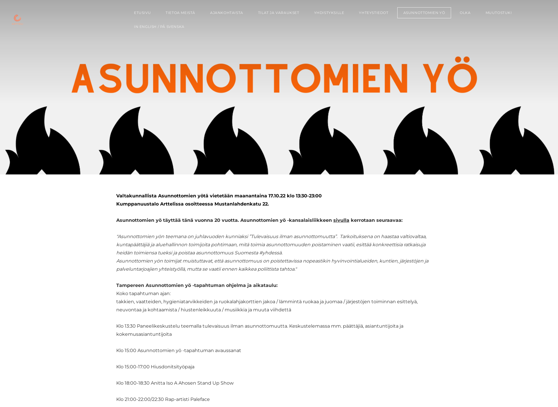 Skärmdump för asunnottomienyotampere.fi